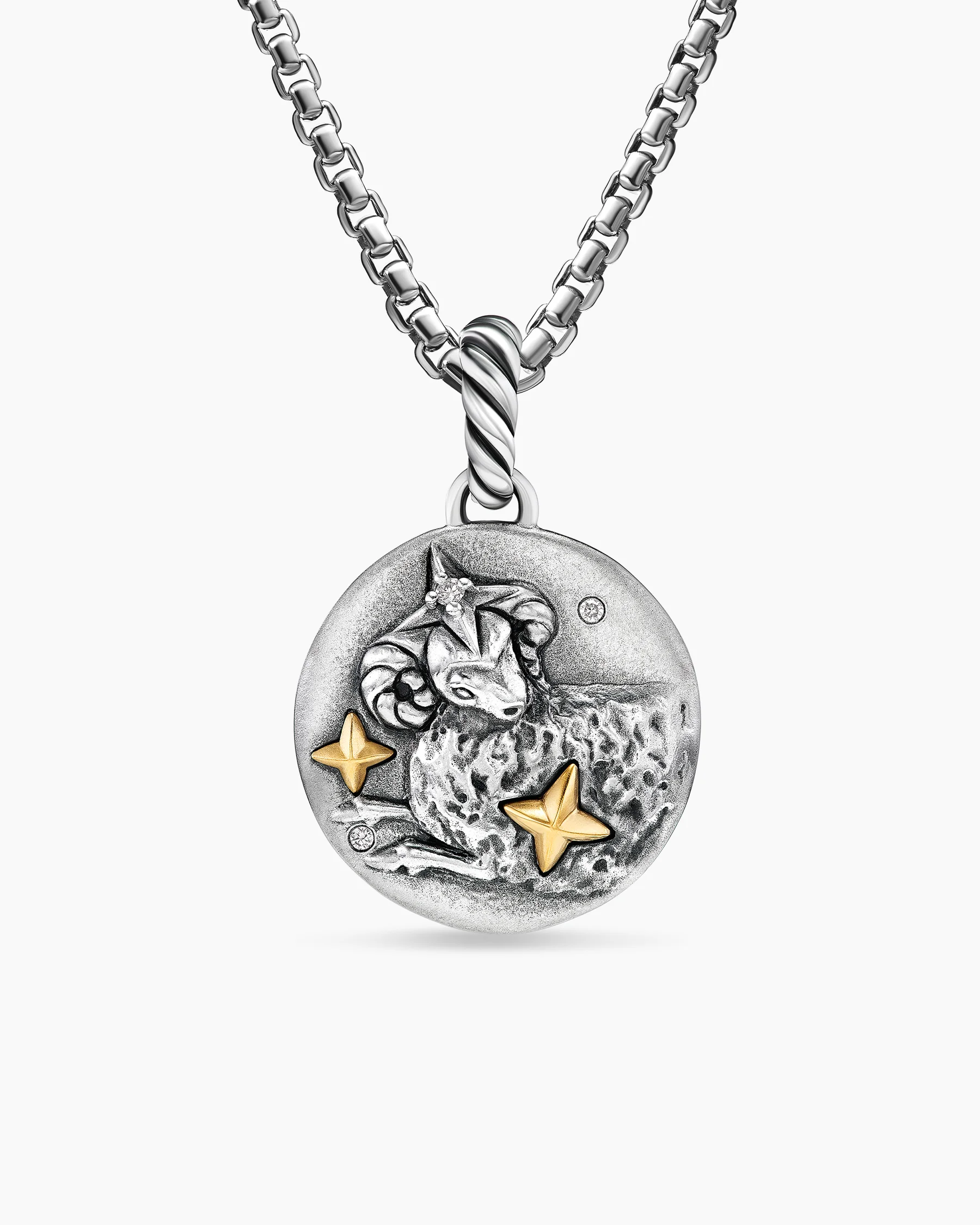 Aries Amulet in Sterling Silver with 18K Yellow Gold and Diamonds, 19mm 8 Aries Amulet in Sterling Silver with 18K Yellow Gold and Diamonds, 19mm