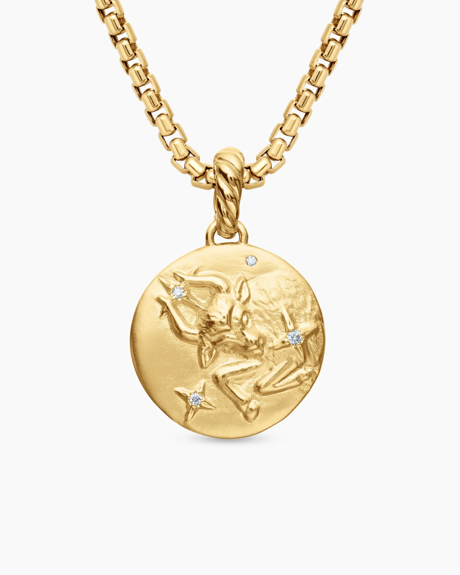 Taurus Amulet in Sterling Silver with 18K Yellow Gold and Diamonds, 19mm