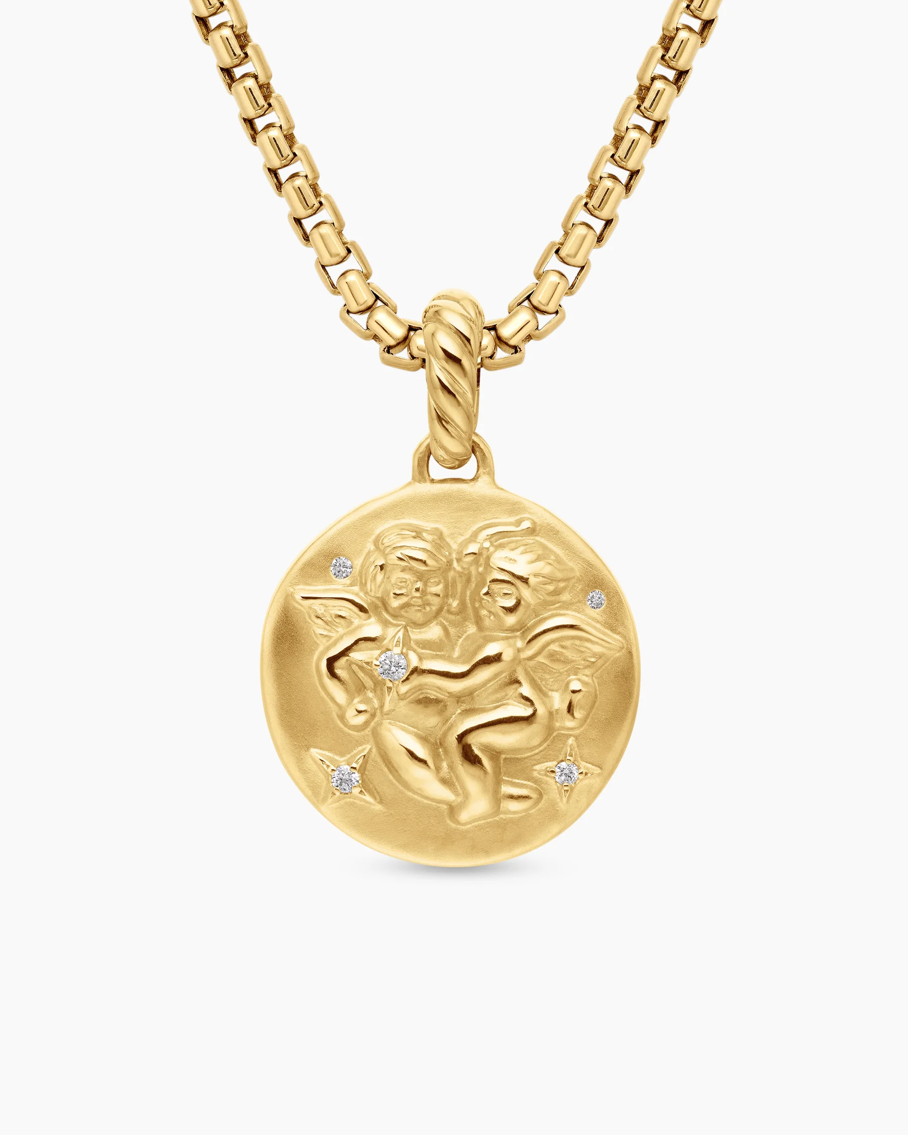 Gemini Amulet in Sterling Silver with 18K Yellow Gold and Diamonds, 19mm