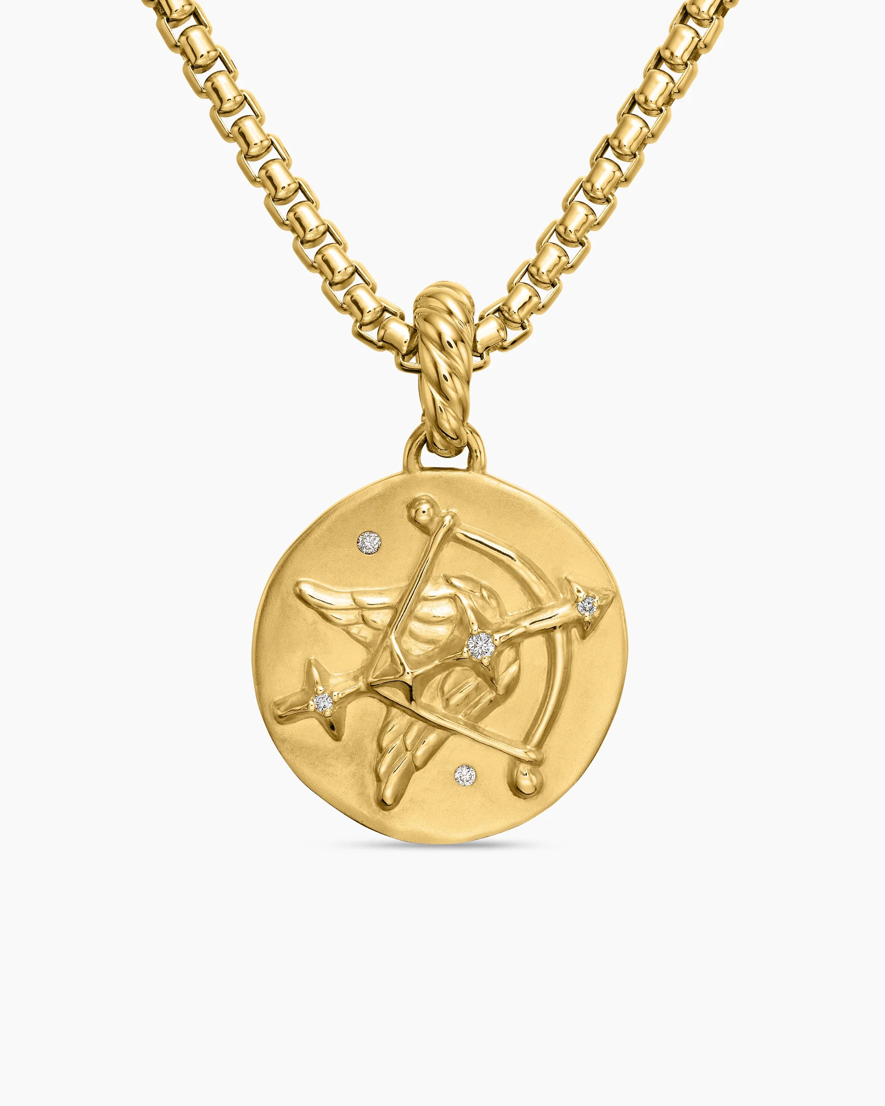 Sagittarius Amulet in Sterling Silver with 18K Yellow Gold and Diamonds, 19mm