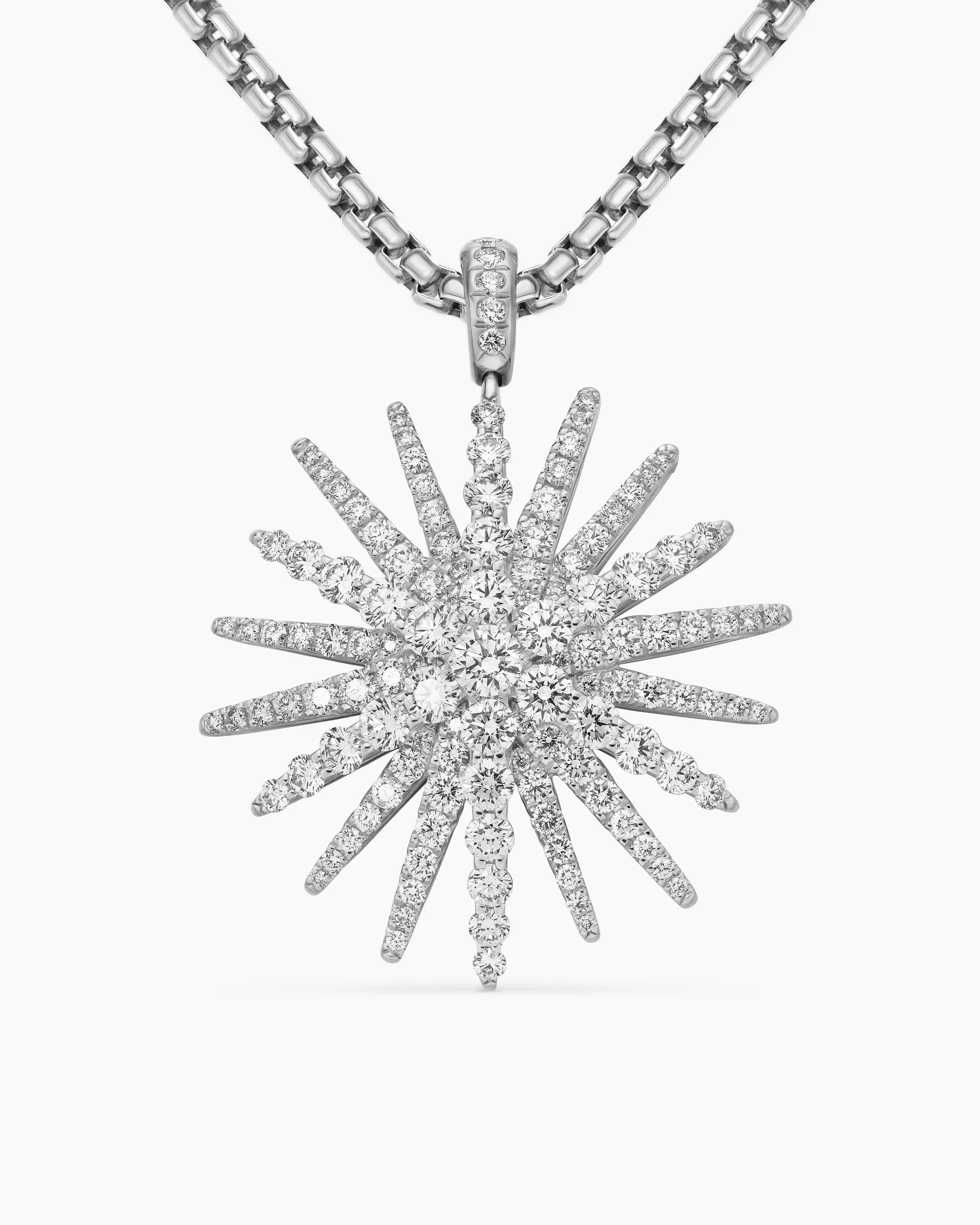 Starburst Pendant in 18K White Gold with Full Pavé Diamonds, 33.7mm