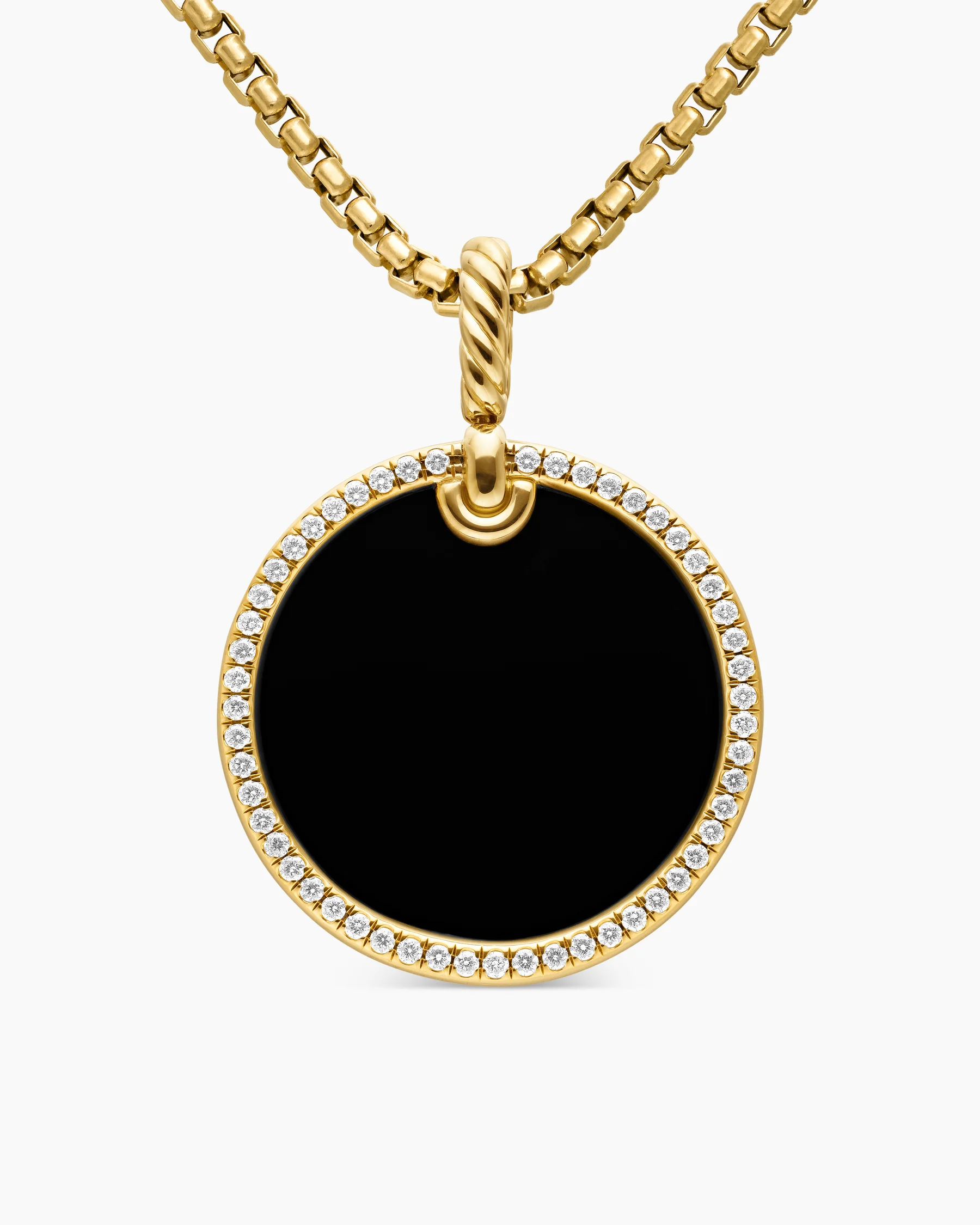 DY Elements® Disc Pendant in 18K Yellow Gold with Black Onyx and Diamond Rim, 24mm