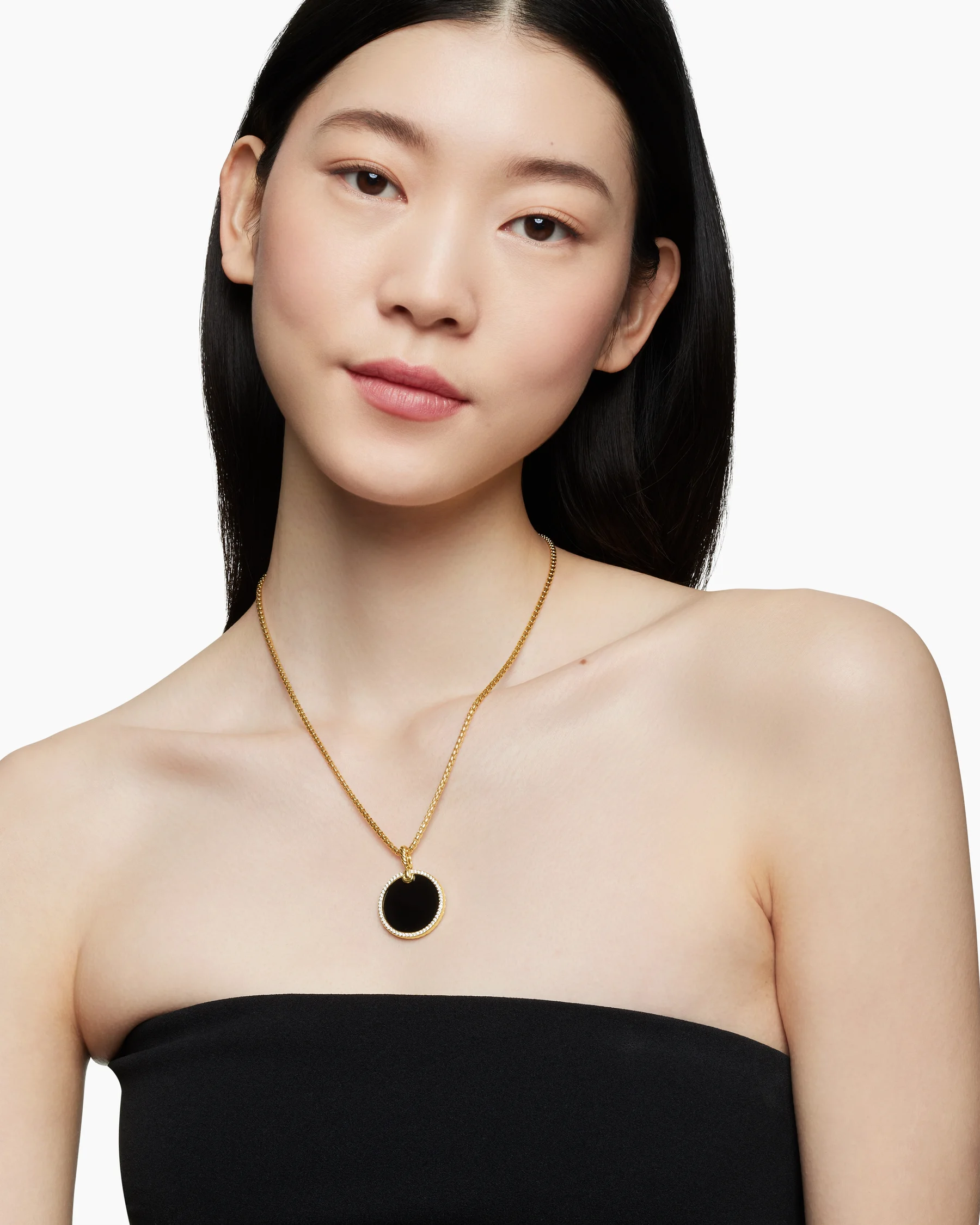 DY Elements® Disc Pendant in 18K Yellow Gold with Black Onyx and Diamond Rim, 24mm