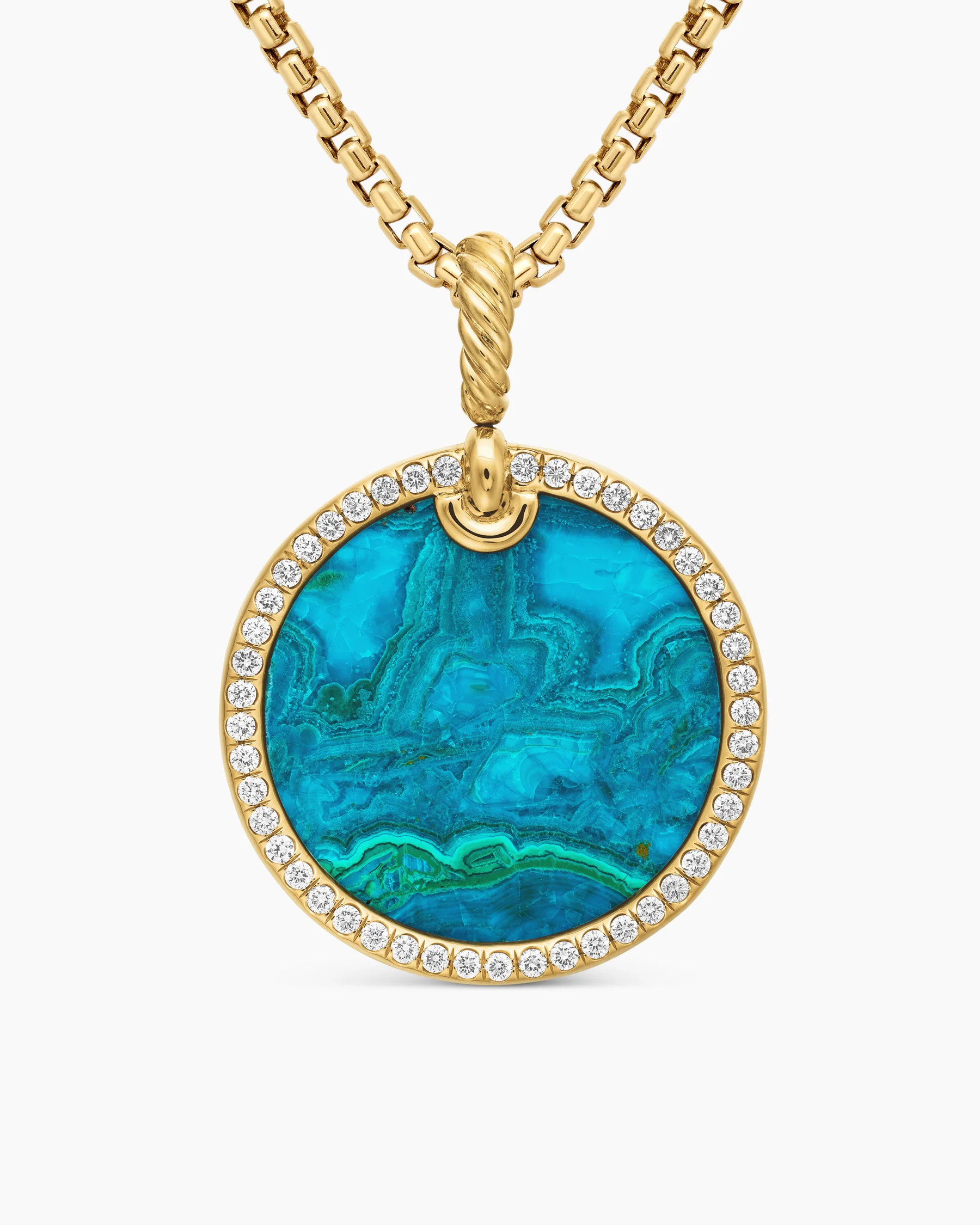 Limited DY Elements® Disc Pendant in 18K Yellow Gold with Chrysocolla and Diamonds, 24mm 15 Limited DY Elements® Disc Pendant in 18K Yellow Gold with Chrysocolla and Diamonds, 24mm