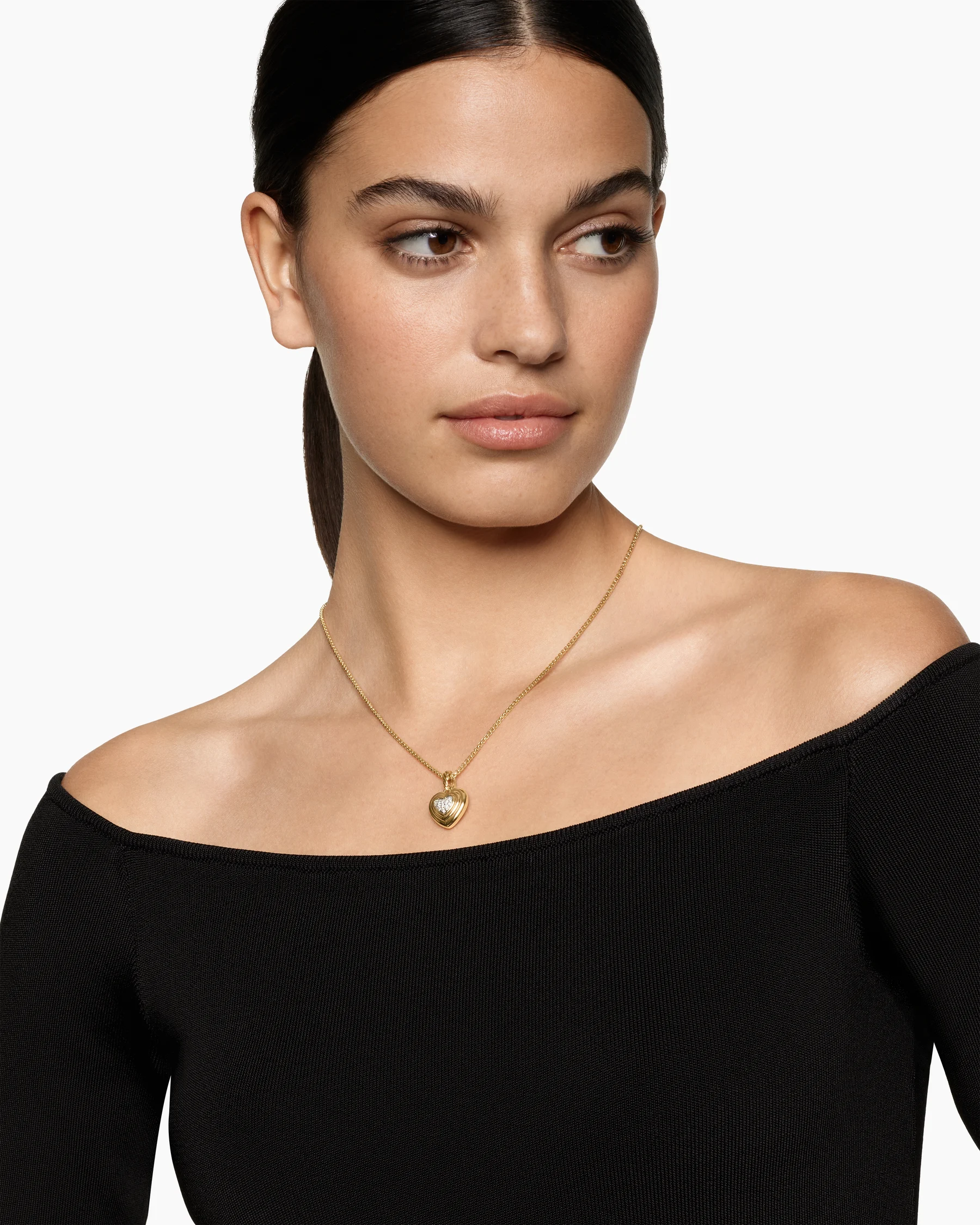 Puffy Heart Amulet in 18K Yellow Gold with Diamonds, 17mm 2 Puffy Heart Amulet in 18K Yellow Gold with Diamonds, 17mm