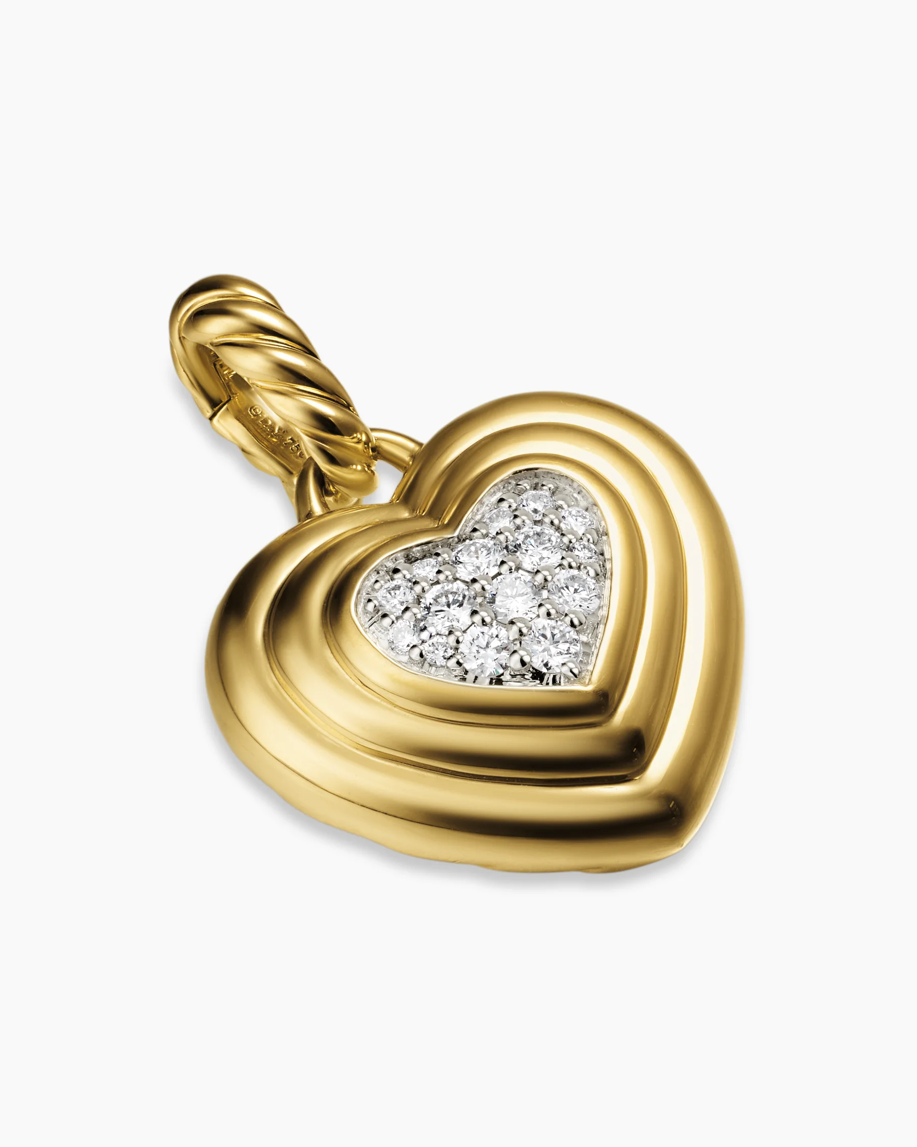 Puffy Heart Amulet in 18K Yellow Gold with Diamonds, 17mm 3 Puffy Heart Amulet in 18K Yellow Gold with Diamonds, 17mm