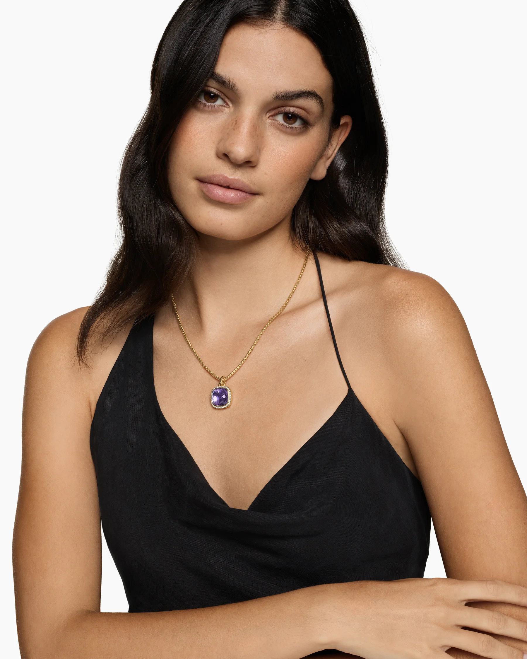 Albion® Pendant in 18K Yellow Gold with Amethyst and Diamonds, 15mm