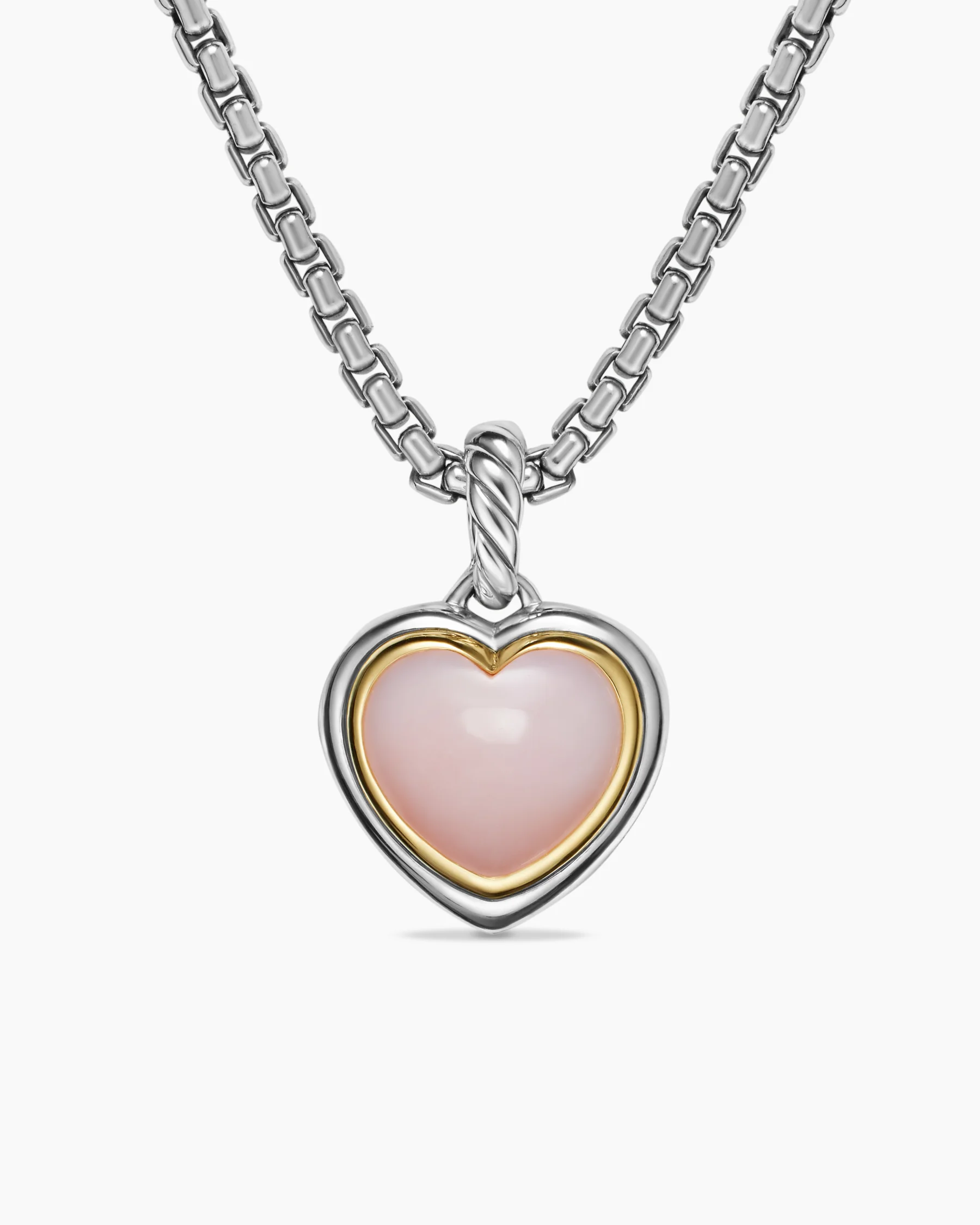 Heart Amulet in Sterling Silver and 18K Yellow Gold with Pink Opal, 17mm