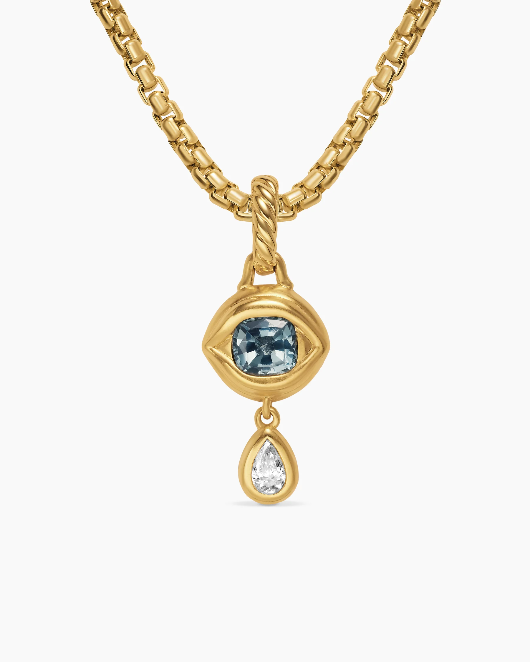 Crying Eye Amulet in 18K Yellow Gold with Blue Spinel and Diamond, 16.7mm