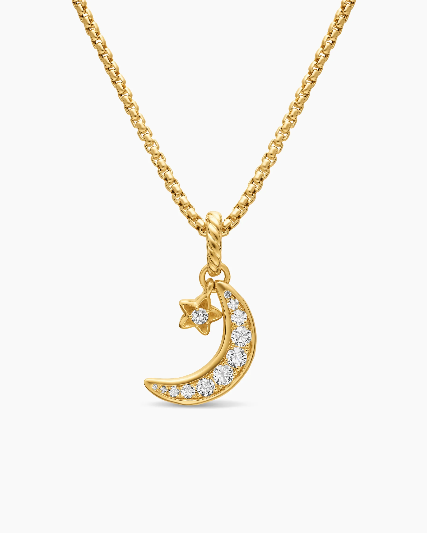 Crescent Amulet in 18K Yellow Gold with Diamonds, 16.5mm