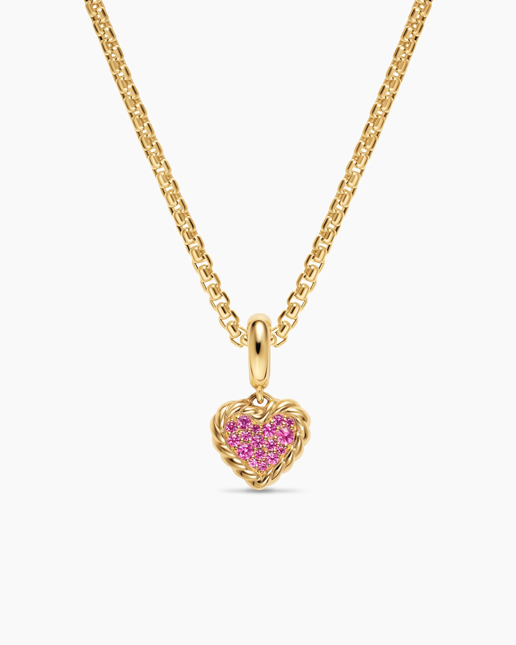 Petite DY Elements® Heart Plate Pendant in 18K Yellow Gold with Pink Sapphires, 8.2mm 1 Petite DY Elements® Heart Plate Pendant in 18K Yellow Gold with Pink Sapphires, 8.2mm