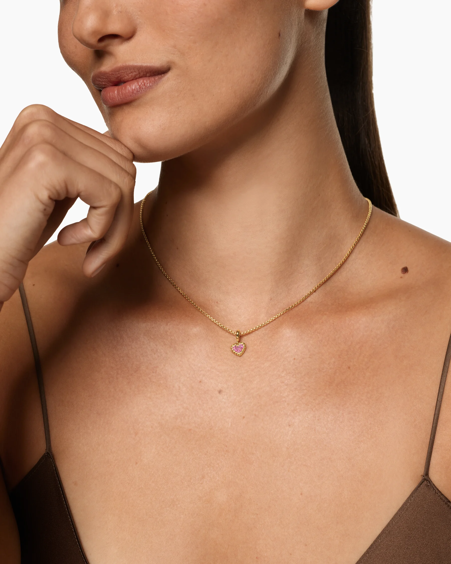 Petite DY Elements® Heart Plate Pendant in 18K Yellow Gold with Pink Sapphires, 8.2mm 2 Petite DY Elements® Heart Plate Pendant in 18K Yellow Gold with Pink Sapphires, 8.2mm