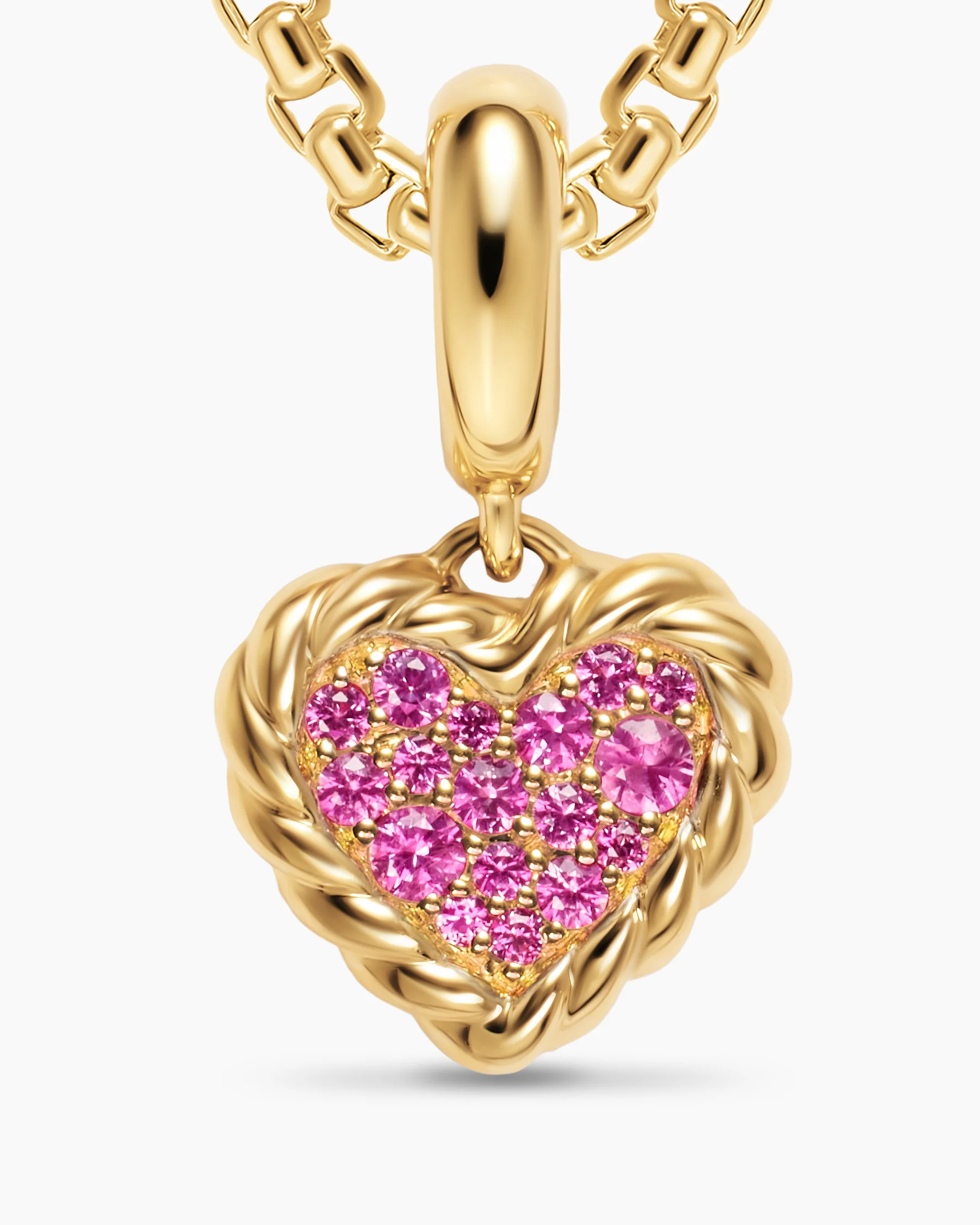 Petite DY Elements® Heart Plate Pendant in 18K Yellow Gold with Pink Sapphires, 8.2mm 5 Petite DY Elements® Heart Plate Pendant in 18K Yellow Gold with Pink Sapphires, 8.2mm