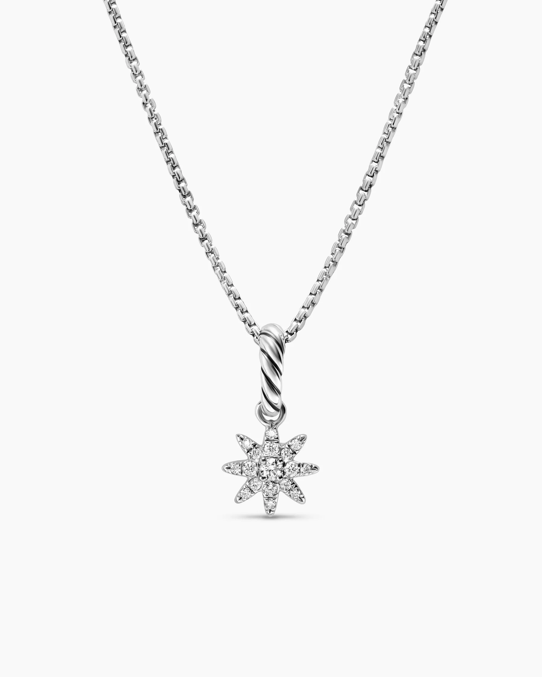 Petite Starburst Amulet in Sterling Silver with Full Pavé Diamonds, 10mm
