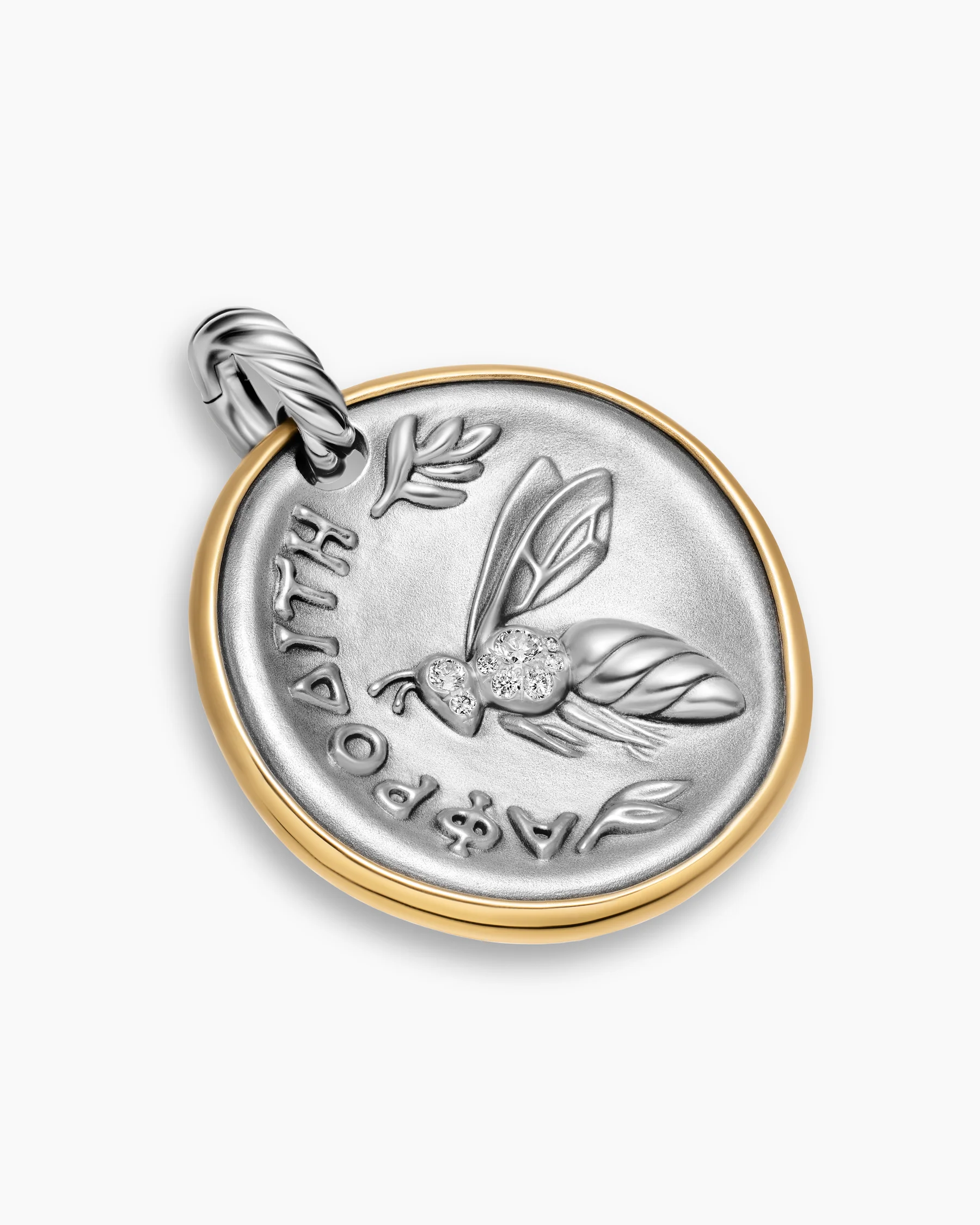 Aphrodite Medallion Amulet in Sterling Silver with 14K Yellow Gold and Diamonds, 29.5mm