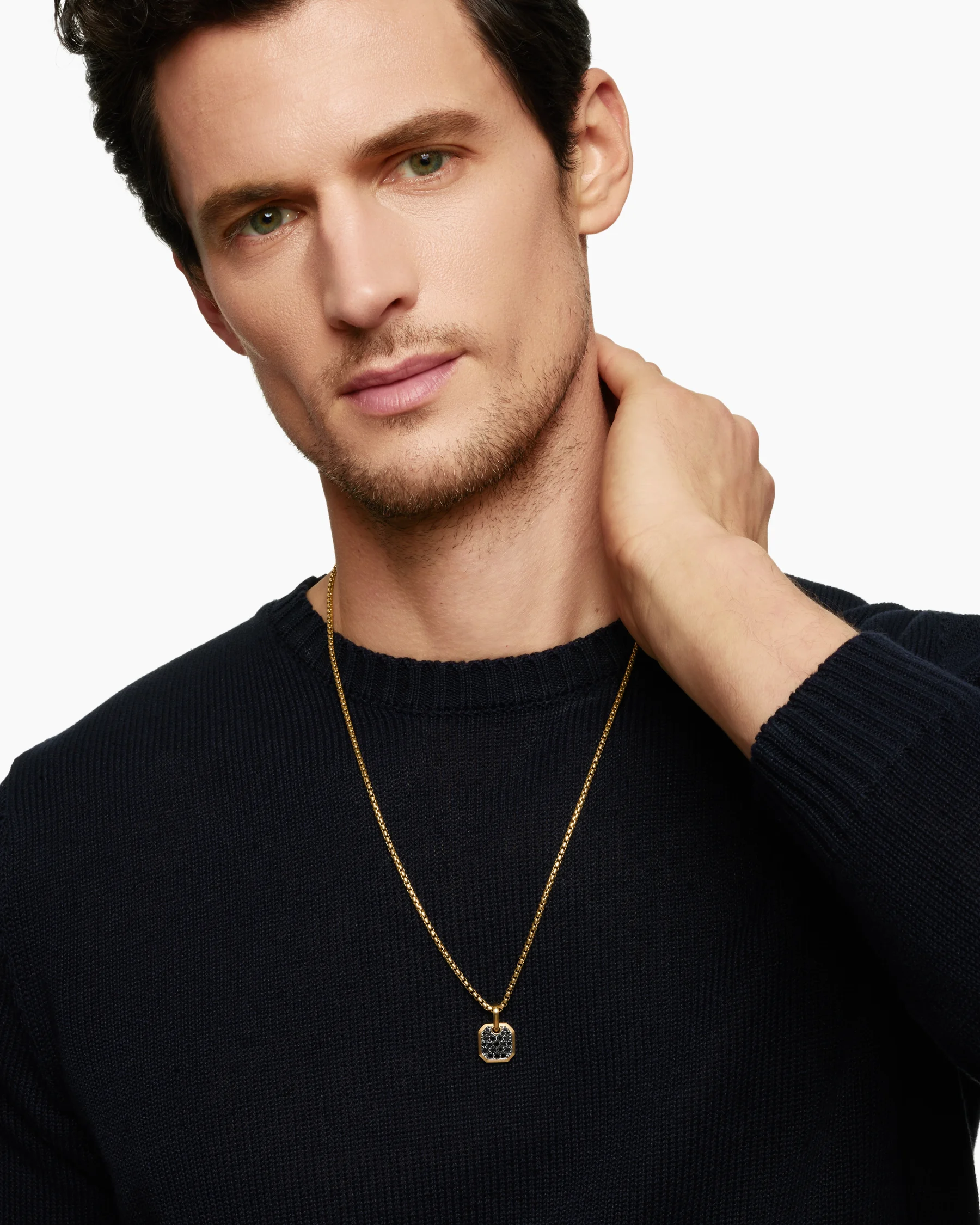 Octagonal Amulet in 18K Yellow Gold with Black Diamonds, 15mm 42 Octagonal Amulet in 18K Yellow Gold with Black Diamonds, 15mm