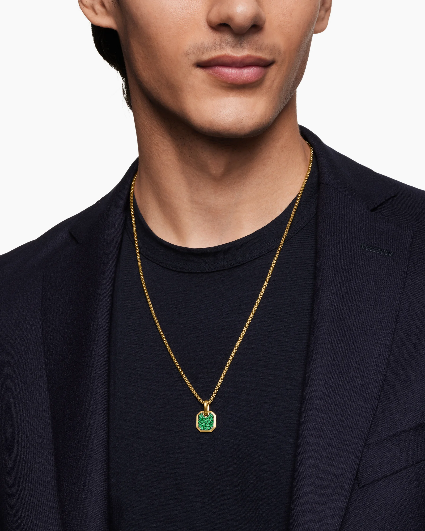 Octagonal Amulet in 18K Yellow Gold with Black Diamonds, 15mm 56 Octagonal Amulet in 18K Yellow Gold with Black Diamonds, 15mm