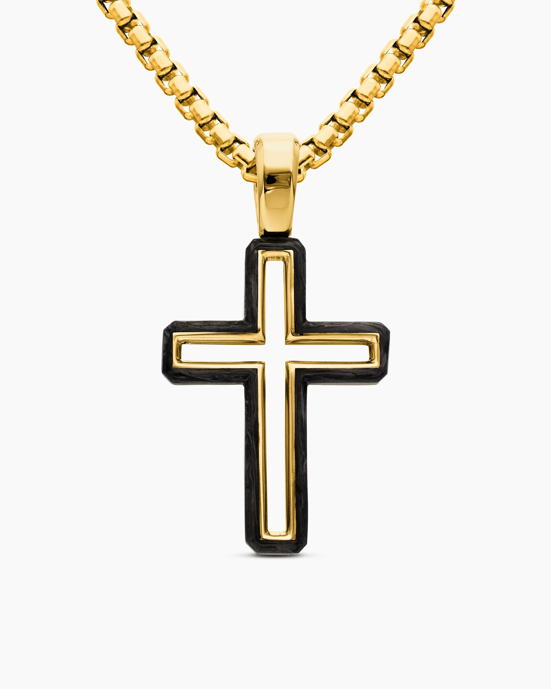 Forged Carbon Cross Pendant in 18K Yellow Gold, 24mm