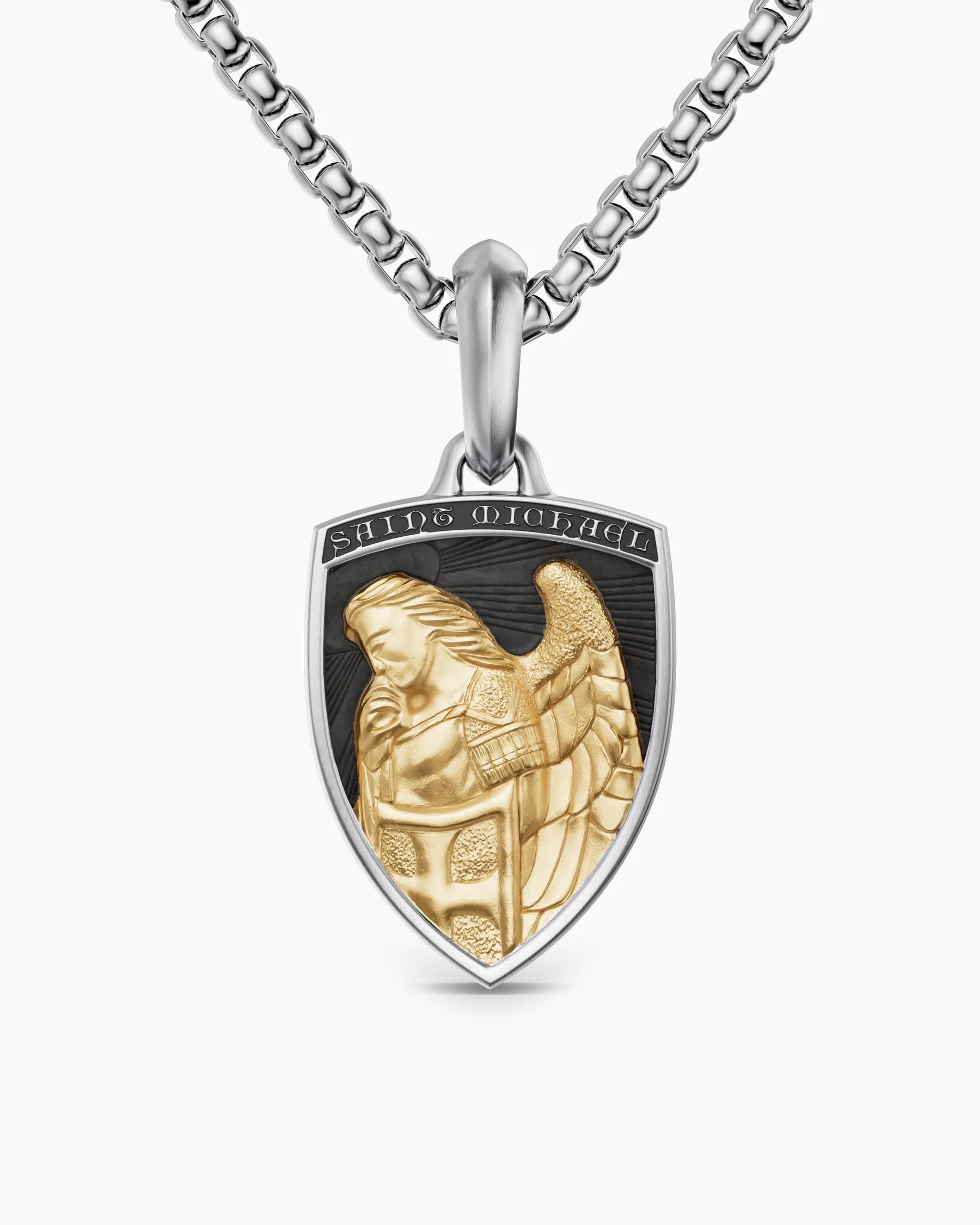 St. Michael Amulet in Sterling Silver with 14K Yellow Gold, 26mm 29 St. Michael Amulet in Sterling Silver with 14K Yellow Gold, 26mm