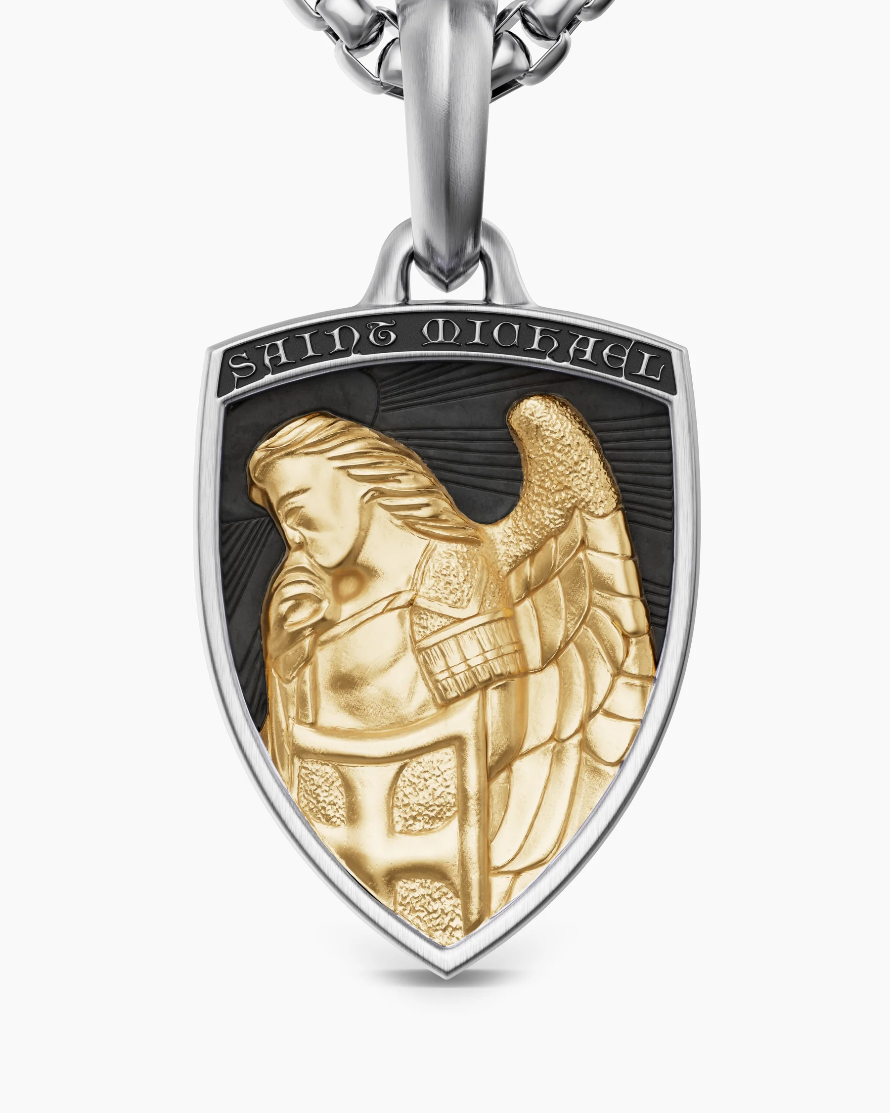 St. Michael Amulet in Sterling Silver with 14K Yellow Gold, 26mm 33 St. Michael Amulet in Sterling Silver with 14K Yellow Gold, 26mm