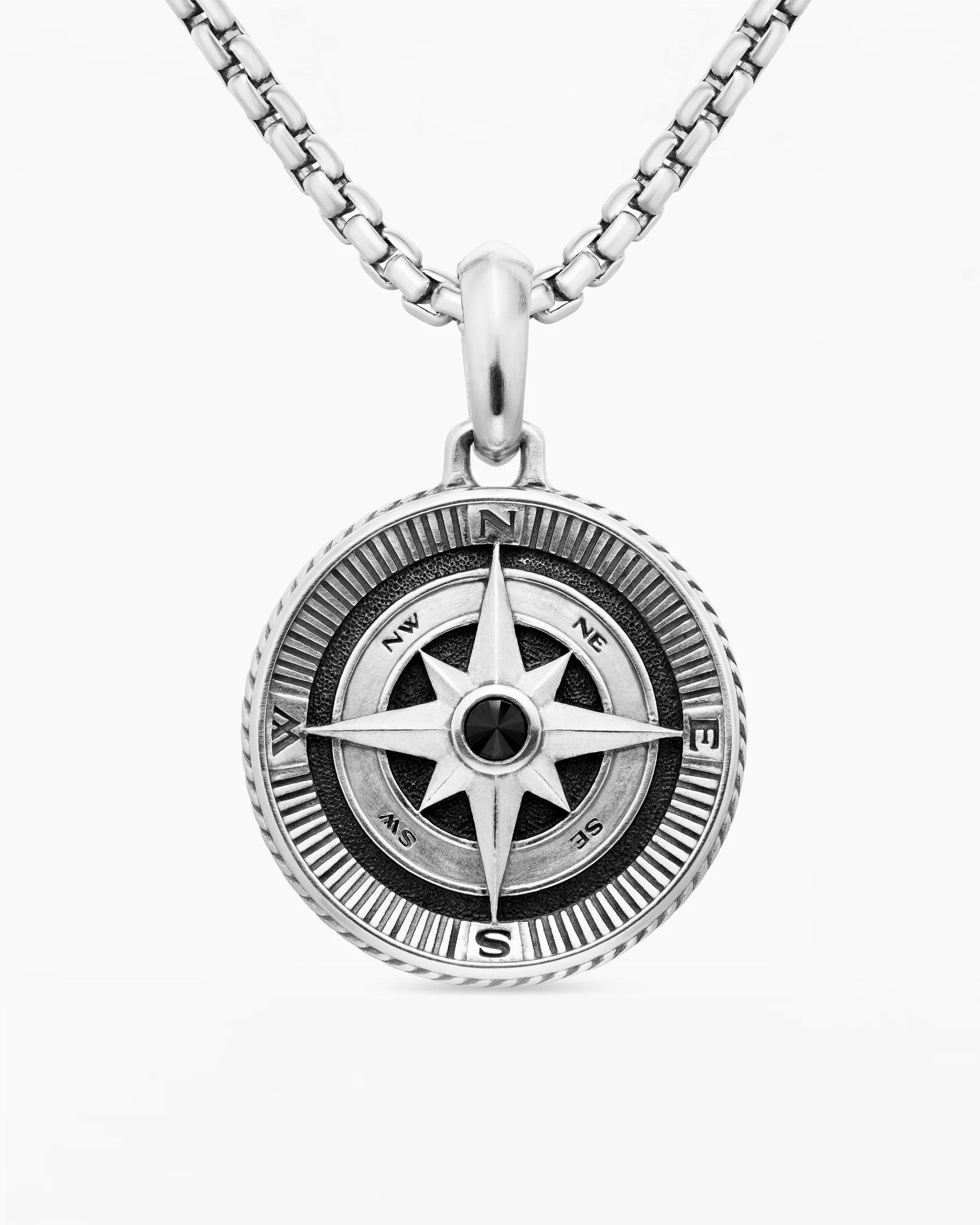 Maritime® Compass Amulet in Sterling Silver with Center Black Diamond, 26.8mm 1 Maritime® Compass Amulet in Sterling Silver with Center Black Diamond, 26.8mm