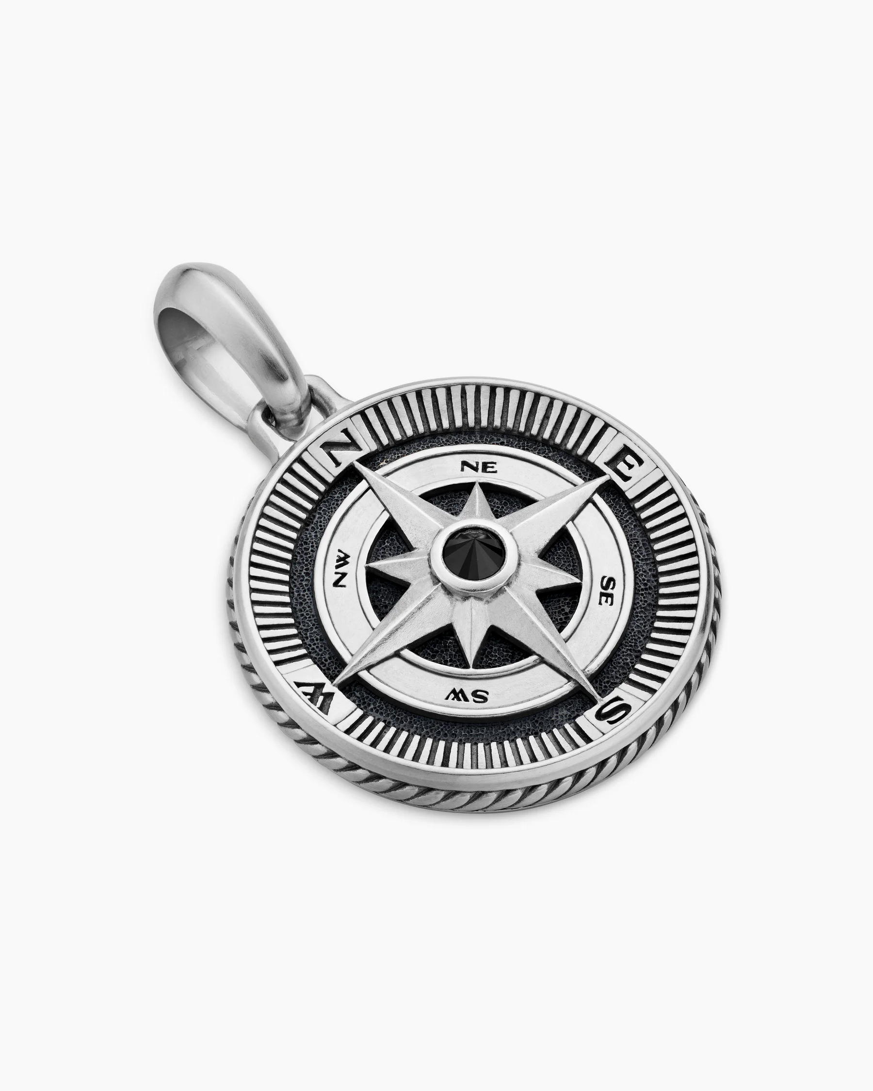 Maritime® Compass Amulet in Sterling Silver with Center Black Diamond, 26.8mm 3 Maritime® Compass Amulet in Sterling Silver with Center Black Diamond, 26.8mm