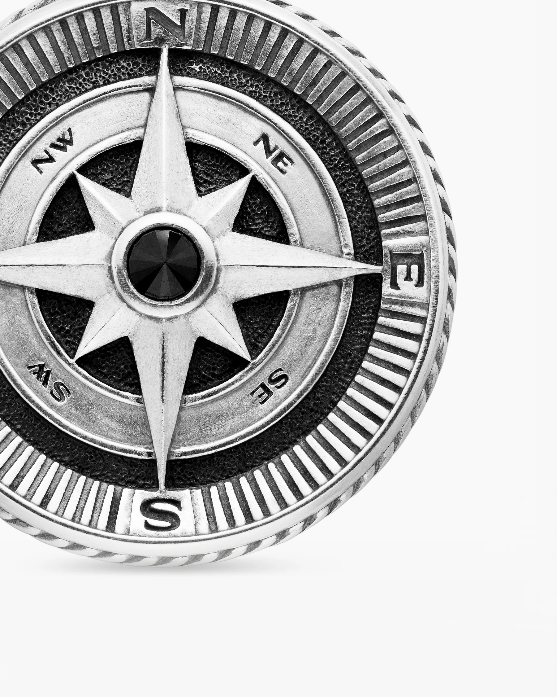 Maritime® Compass Amulet in Sterling Silver with Center Black Diamond, 26.8mm 5 Maritime® Compass Amulet in Sterling Silver with Center Black Diamond, 26.8mm