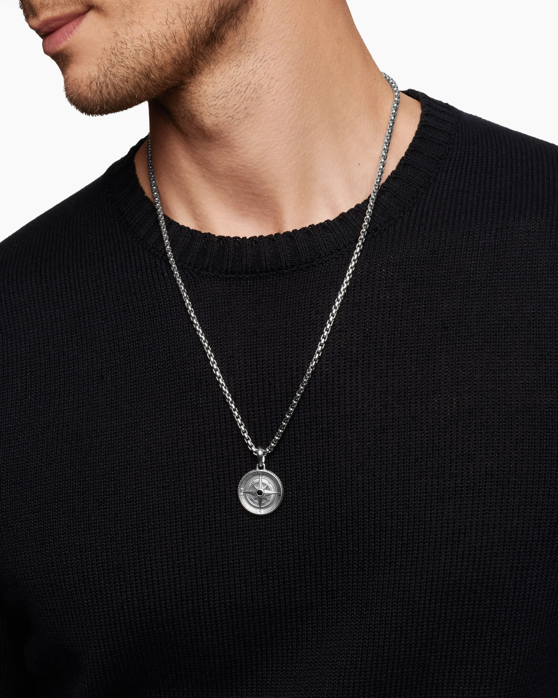 Maritime® Compass Amulet in Sterling Silver with Center Black Diamond, 26.8mm 7 Maritime® Compass Amulet in Sterling Silver with Center Black Diamond, 26.8mm