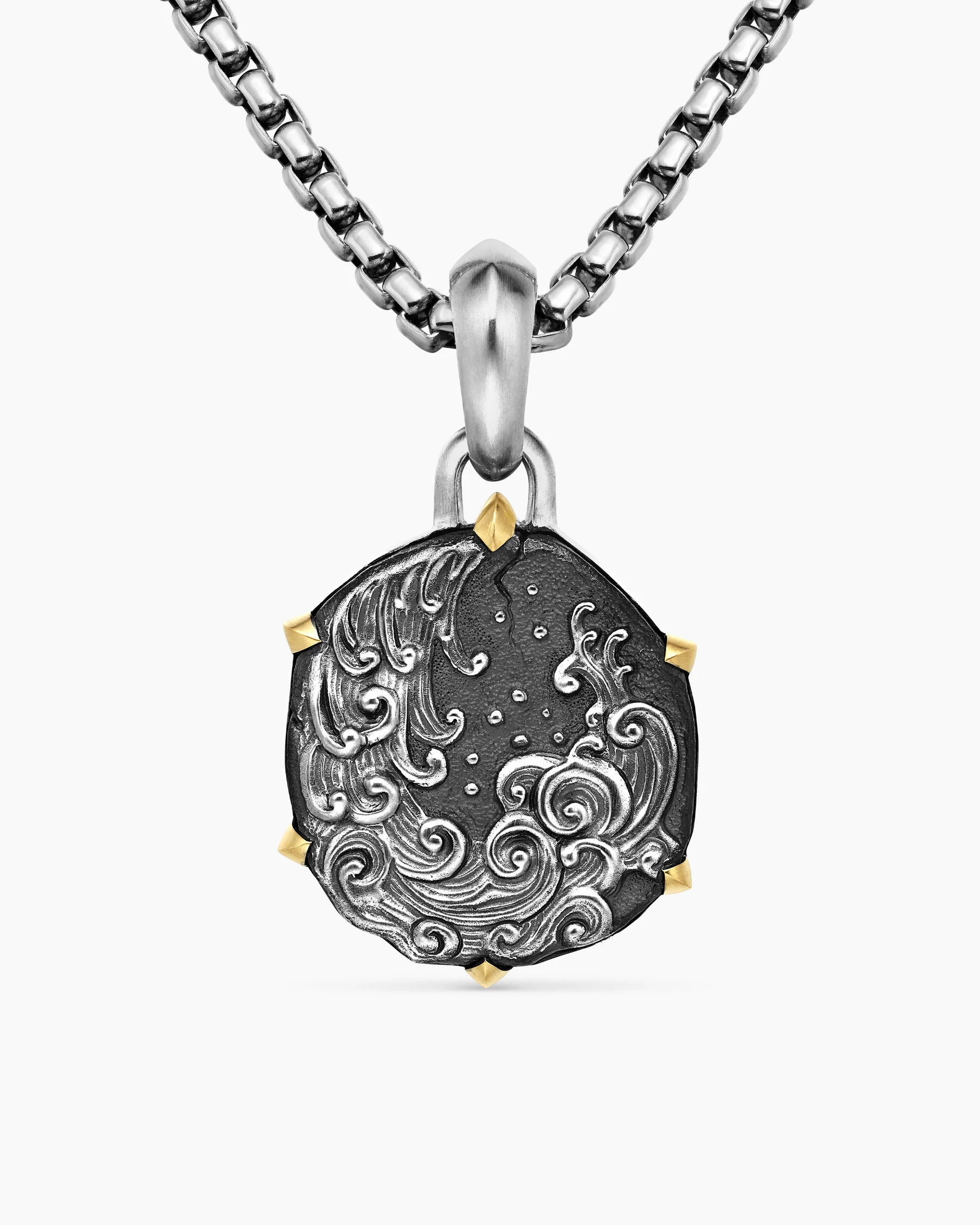 Aquarius Amulet in Sterling Silver with 18K Yellow Gold, 23mm