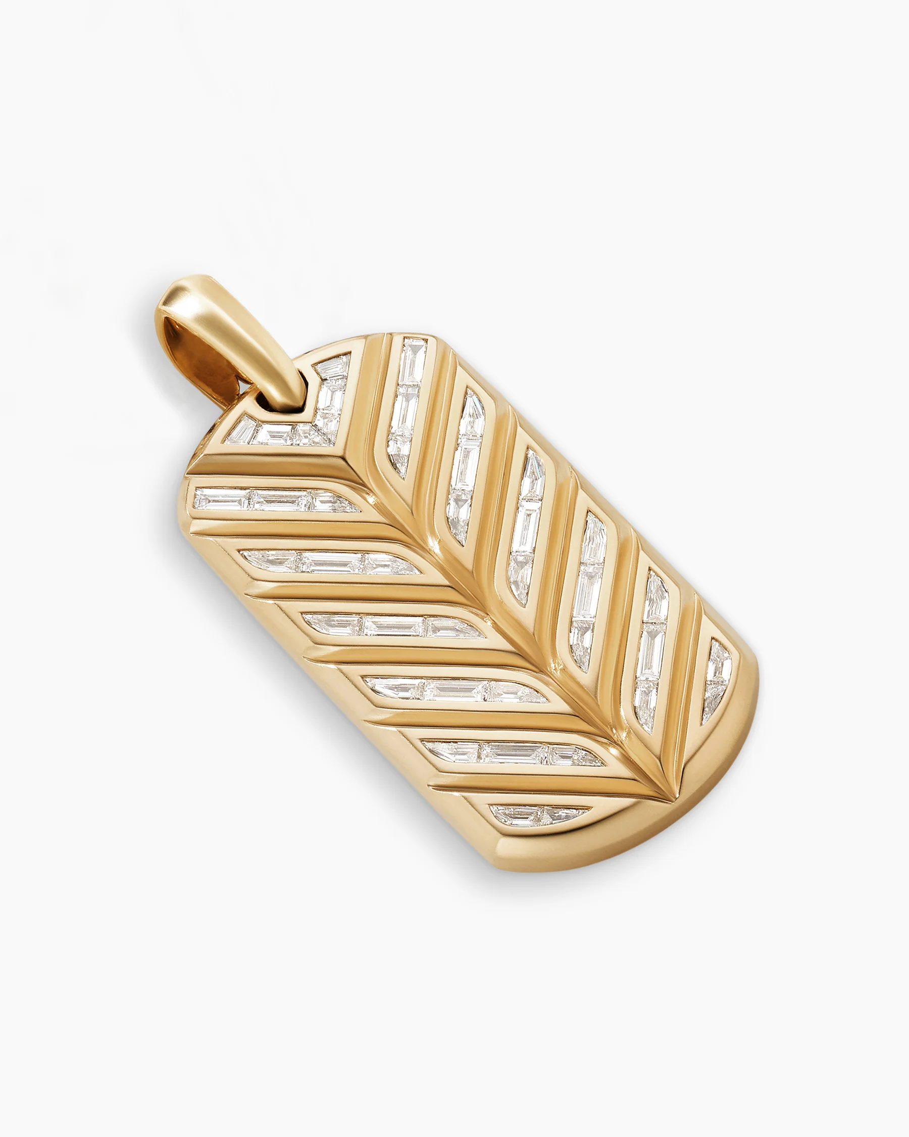 Chevron Tag in 18K Yellow Gold with Diamond Baguettes, 35mm 2 Chevron Tag in 18K Yellow Gold with Diamond Baguettes, 35mm