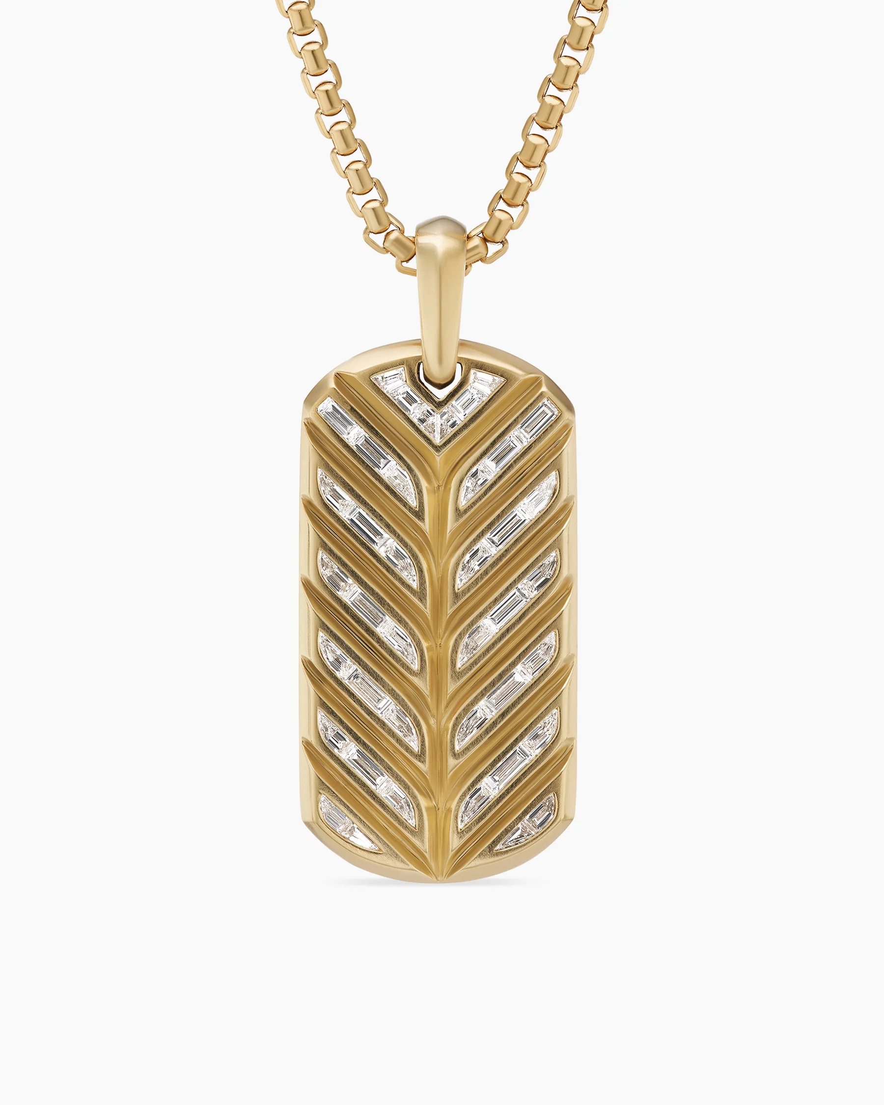 Chevron Tag in Platinum with Diamond Baguettes, 35mm 26 Chevron Tag in Platinum with Diamond Baguettes, 35mm