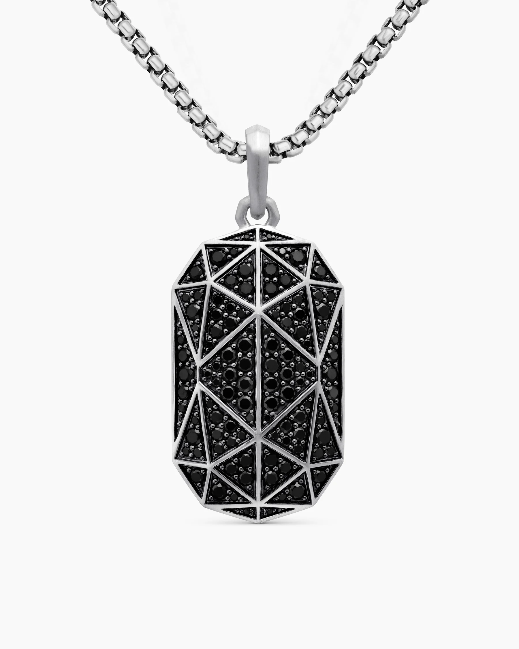 Faceted Amulet in Sterling Silver with Black Diamonds, 36.3mm