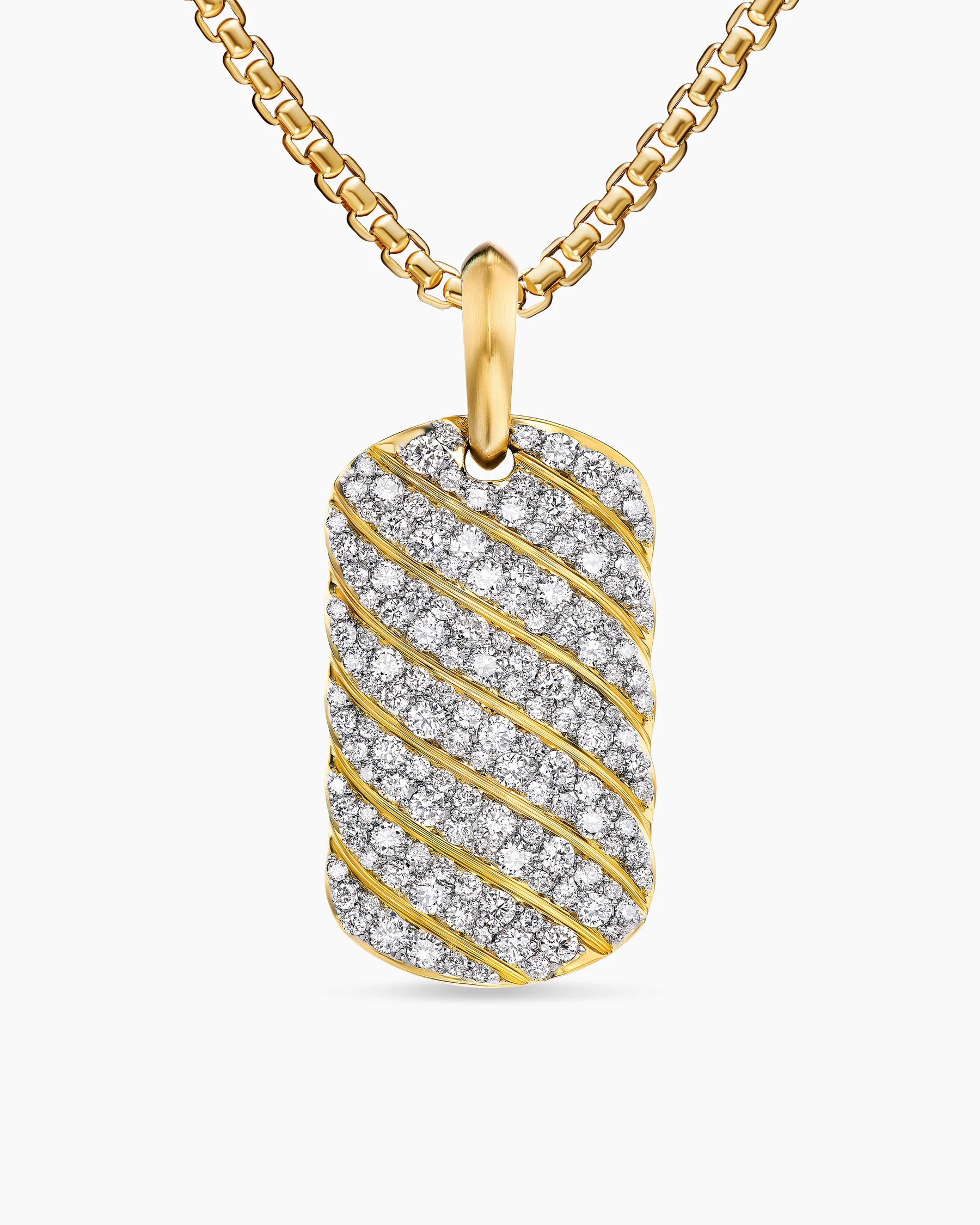 Sculpted Cable Tag in 18K Rose Gold with Cognac Diamonds, 27mm