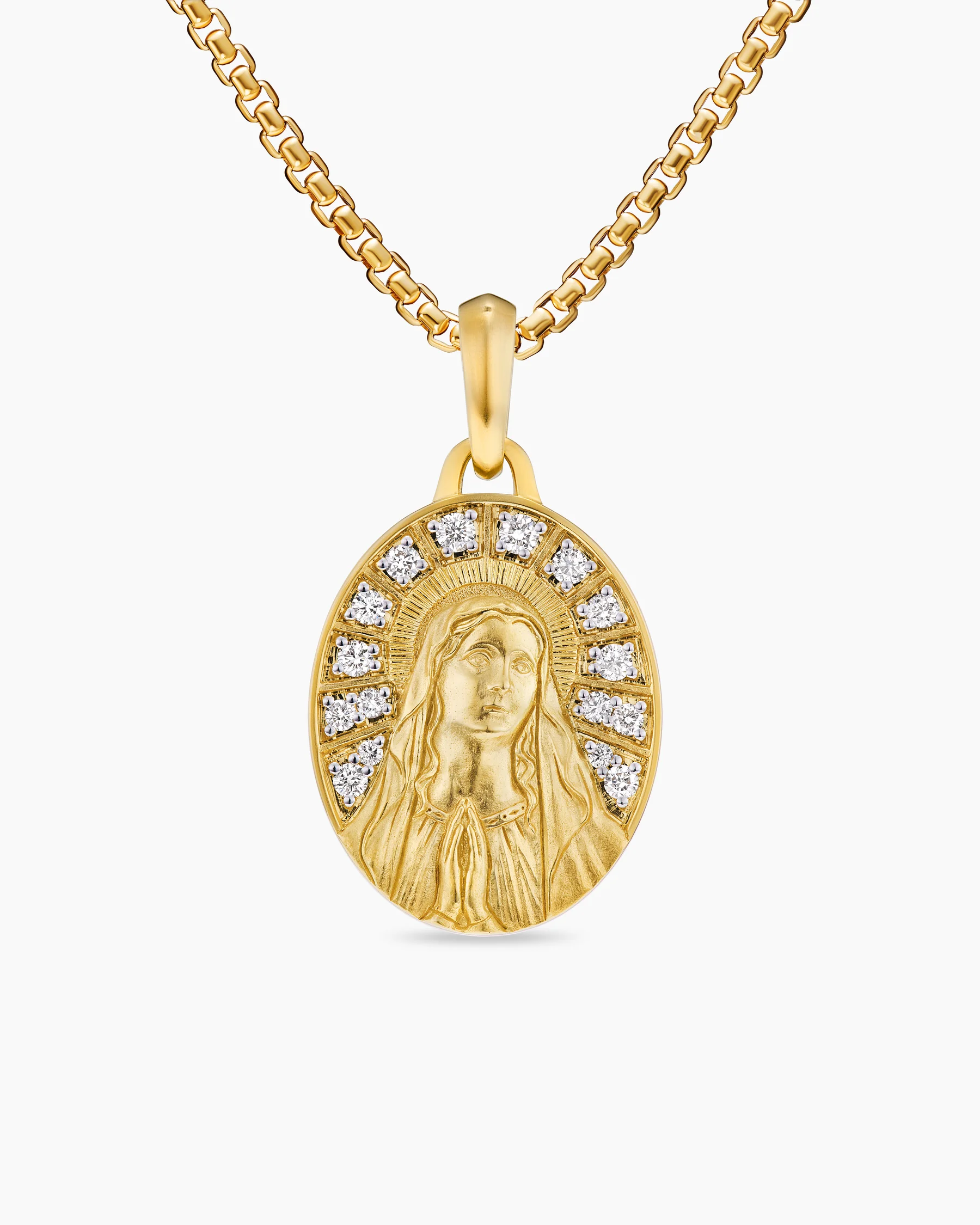 Mary Amulet in 18K Yellow Gold with Diamonds, 20mm