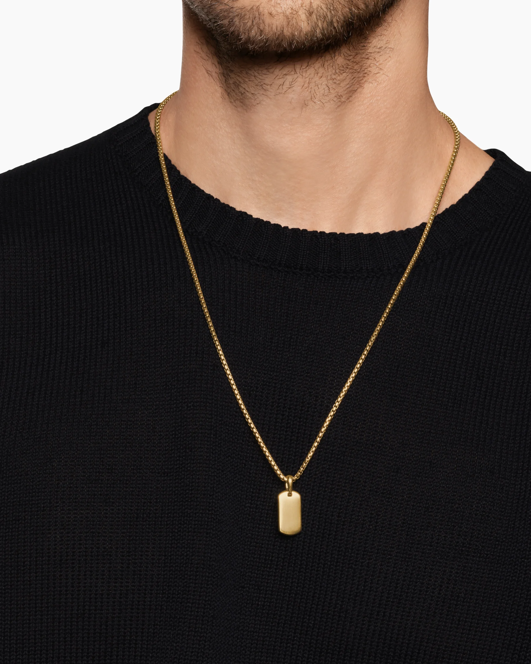 Chevron Tag in 18K Yellow Gold with Black Diamonds, 21mm 114 Chevron Tag in 18K Yellow Gold with Black Diamonds, 21mm