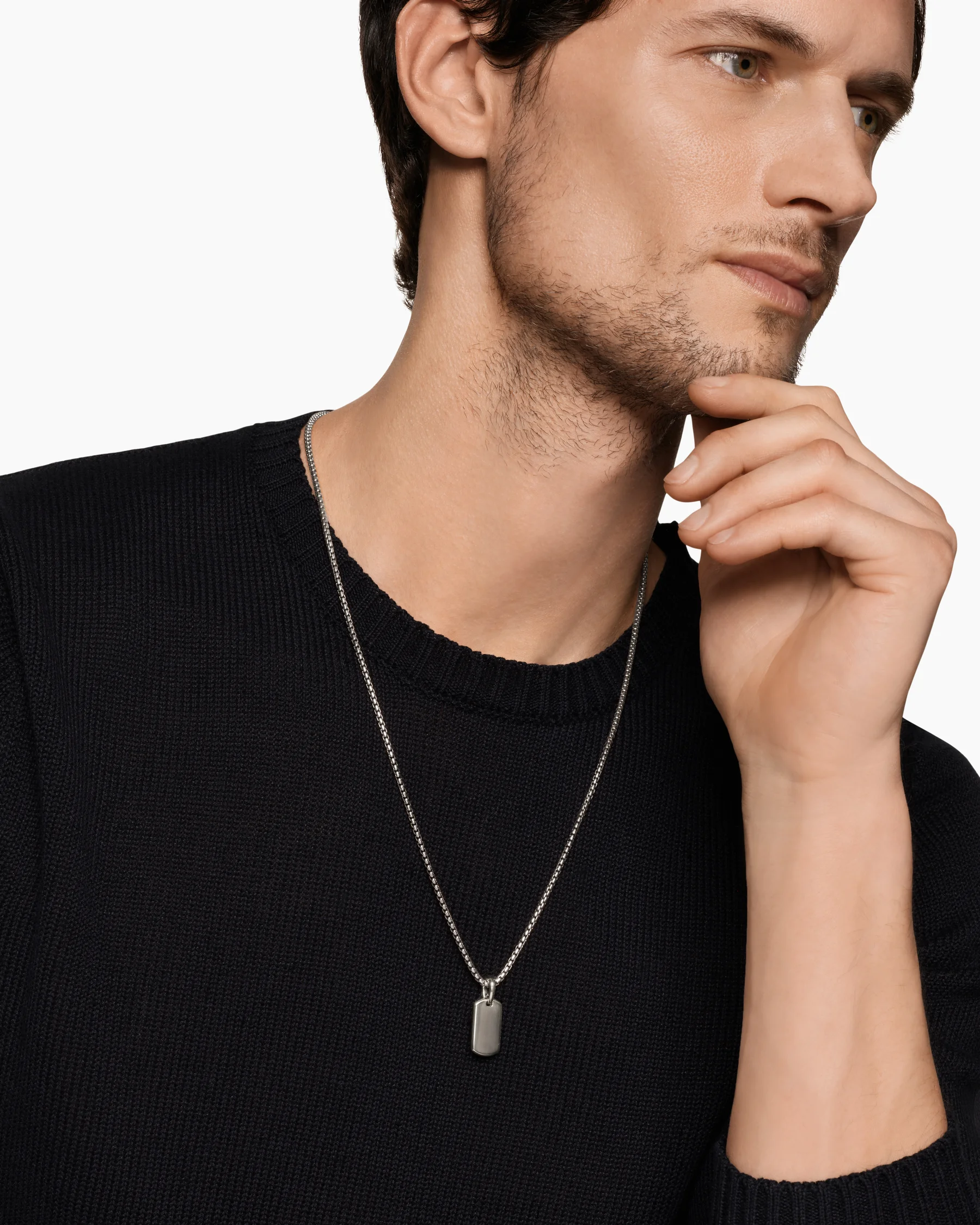 Chevron Tag in 18K Yellow Gold with Black Diamonds, 21mm 51 Chevron Tag in 18K Yellow Gold with Black Diamonds, 21mm