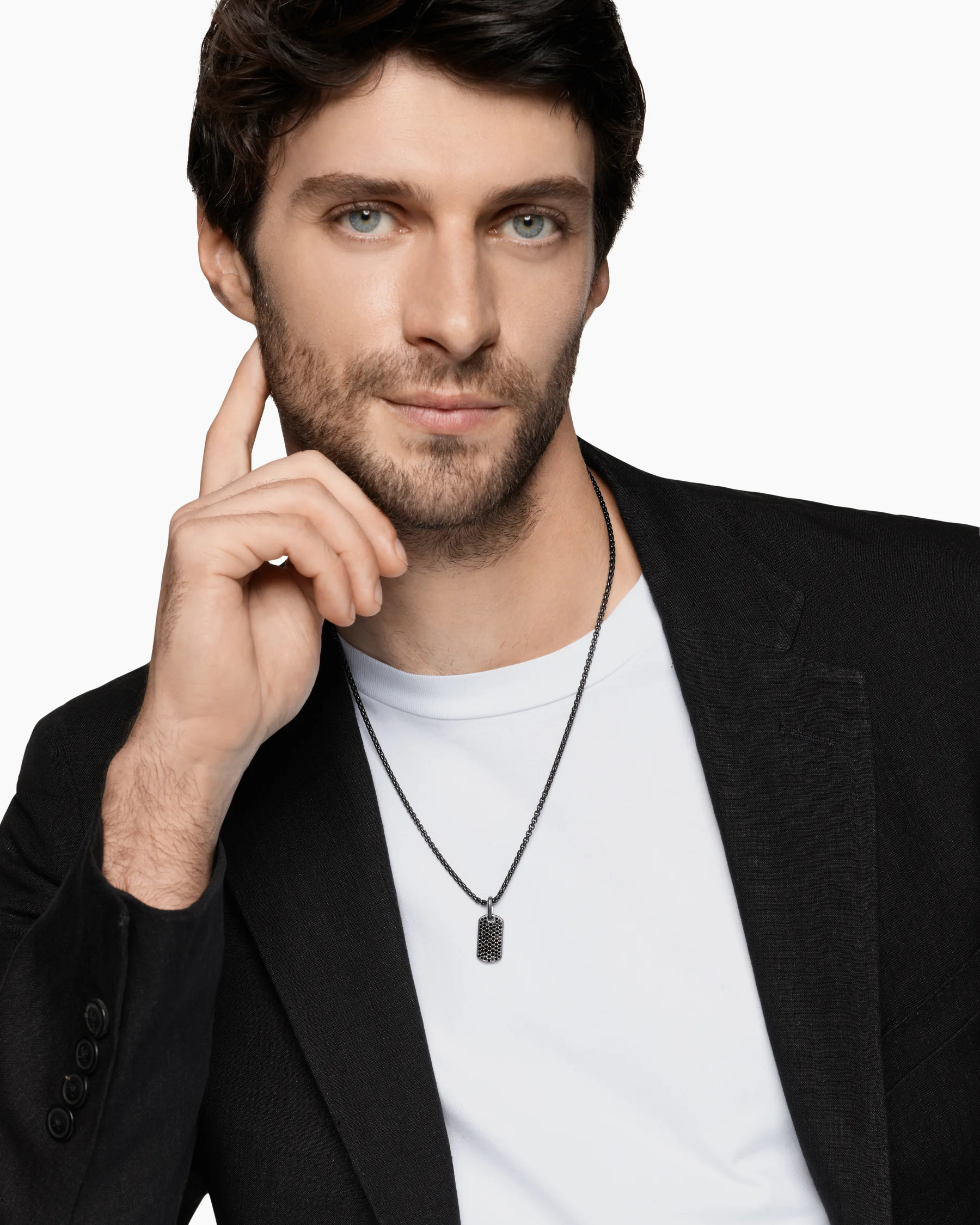 Chevron Tag in 18K Yellow Gold with Black Diamonds, 21mm 79 Chevron Tag in 18K Yellow Gold with Black Diamonds, 21mm