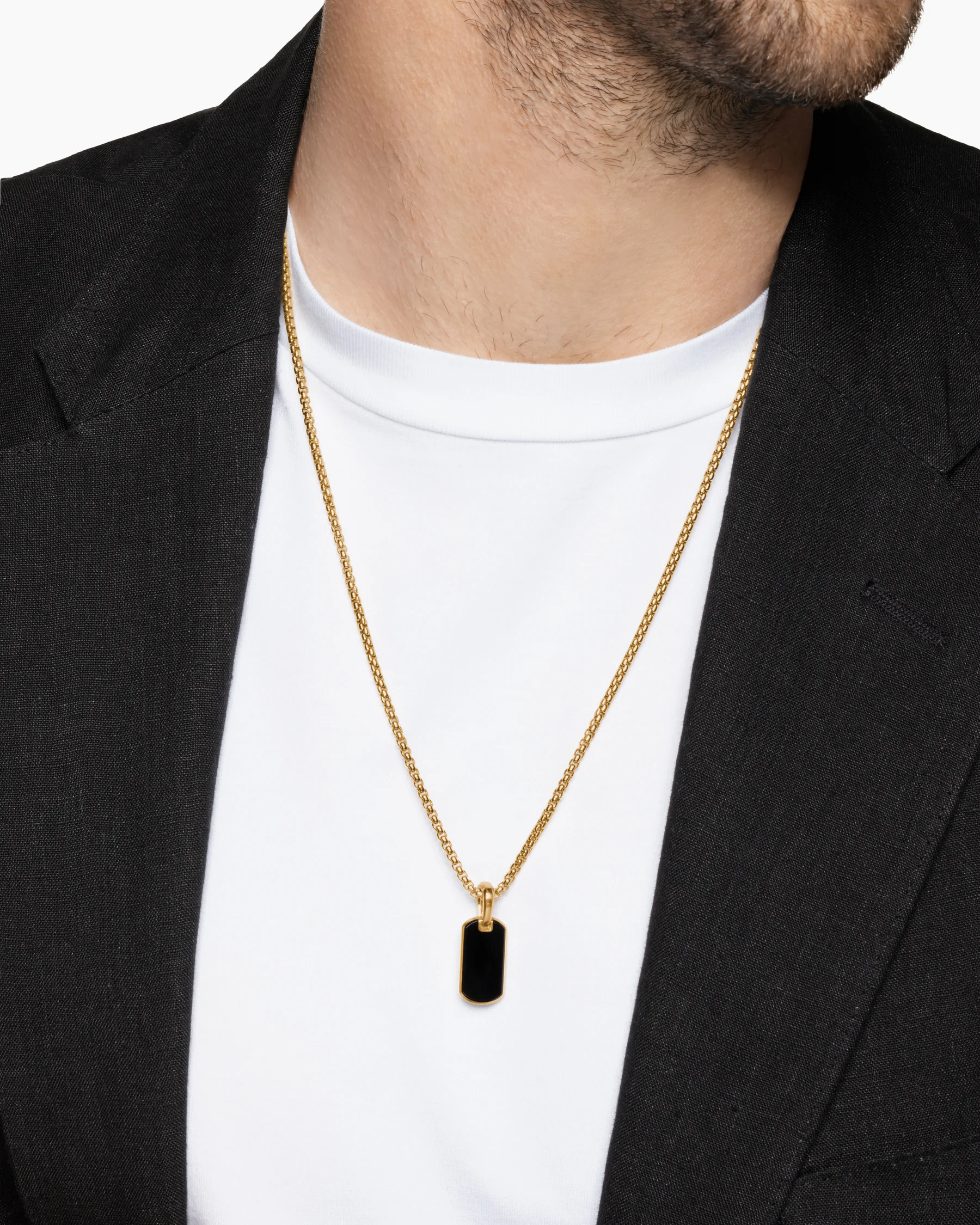 Chevron Tag in 18K Yellow Gold with Black Diamonds, 21mm 93 Chevron Tag in 18K Yellow Gold with Black Diamonds, 21mm