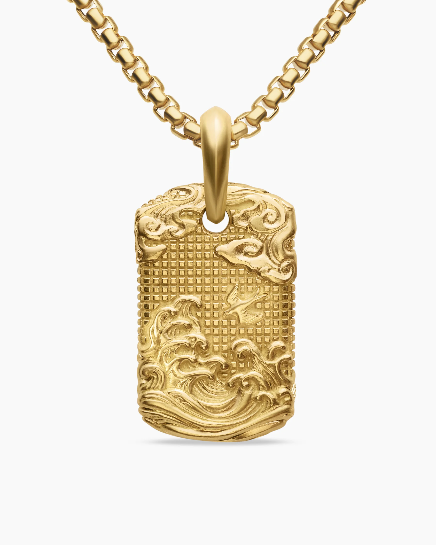 Waves Tag in Sterling Silver with 18K Yellow Gold, 27mm