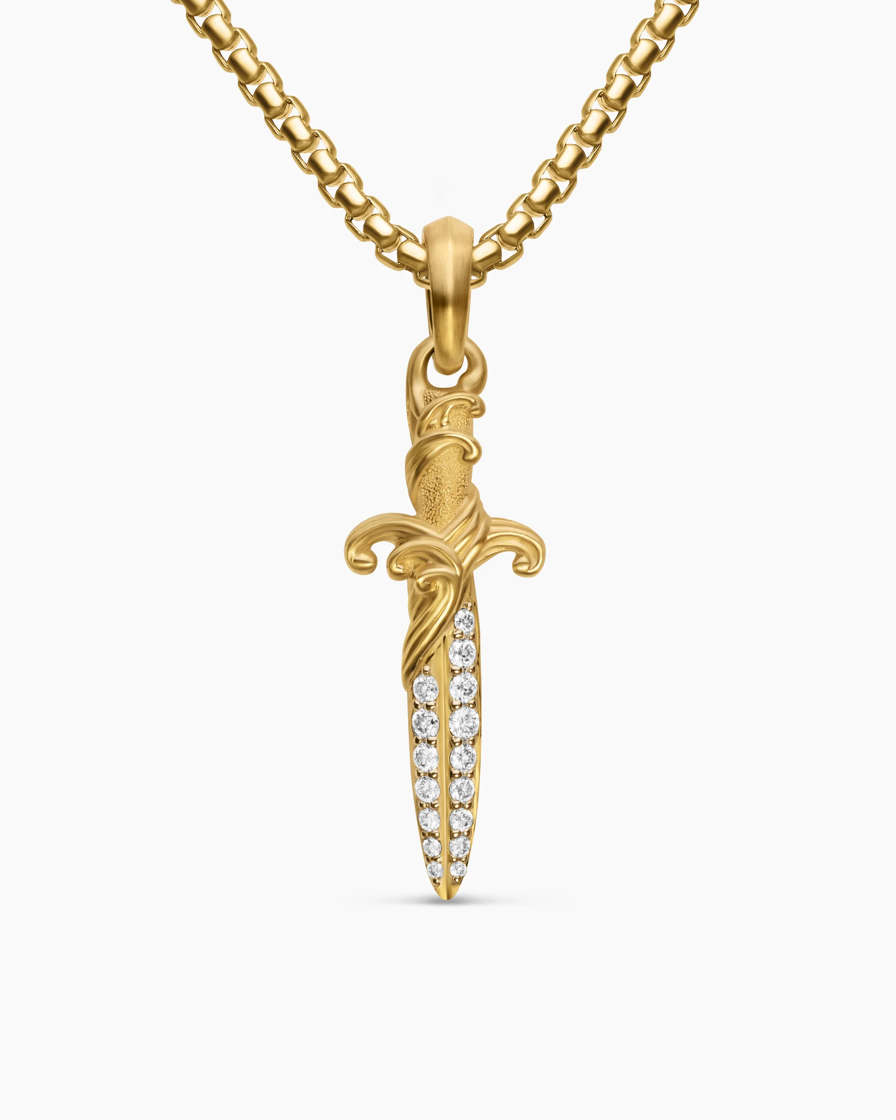 Waves Dagger Amulet in Sterling Silver with Black Diamonds, 31mm