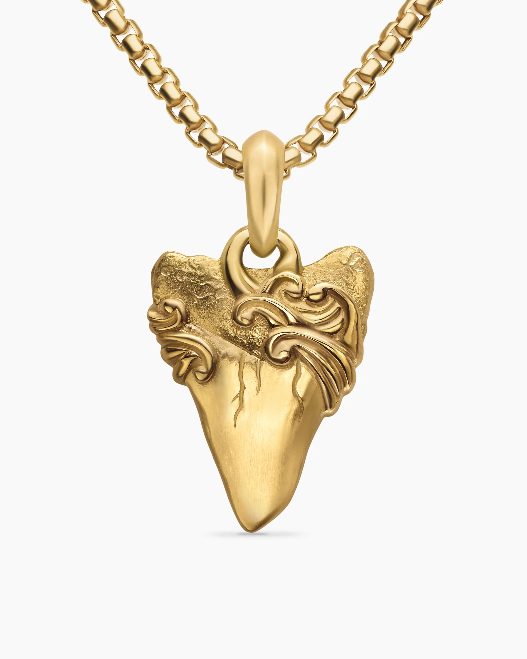 Waves Shark Tooth Amulet in Sterling Silver with 18K Yellow Gold, 25mm