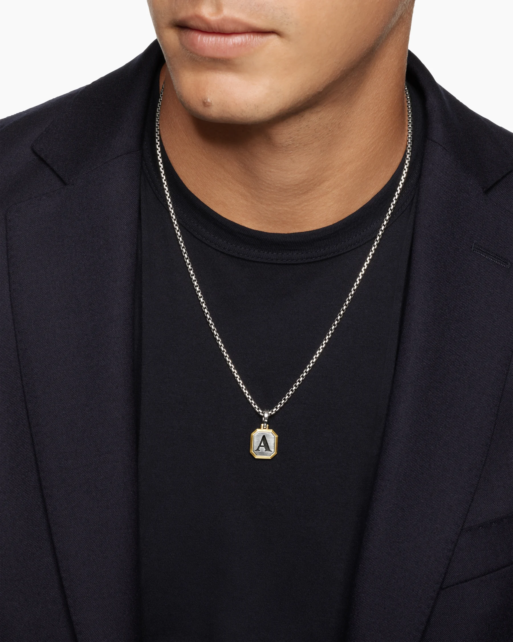 A Initial Amulet in Sterling Silver with 14K Yellow Gold, 17mm