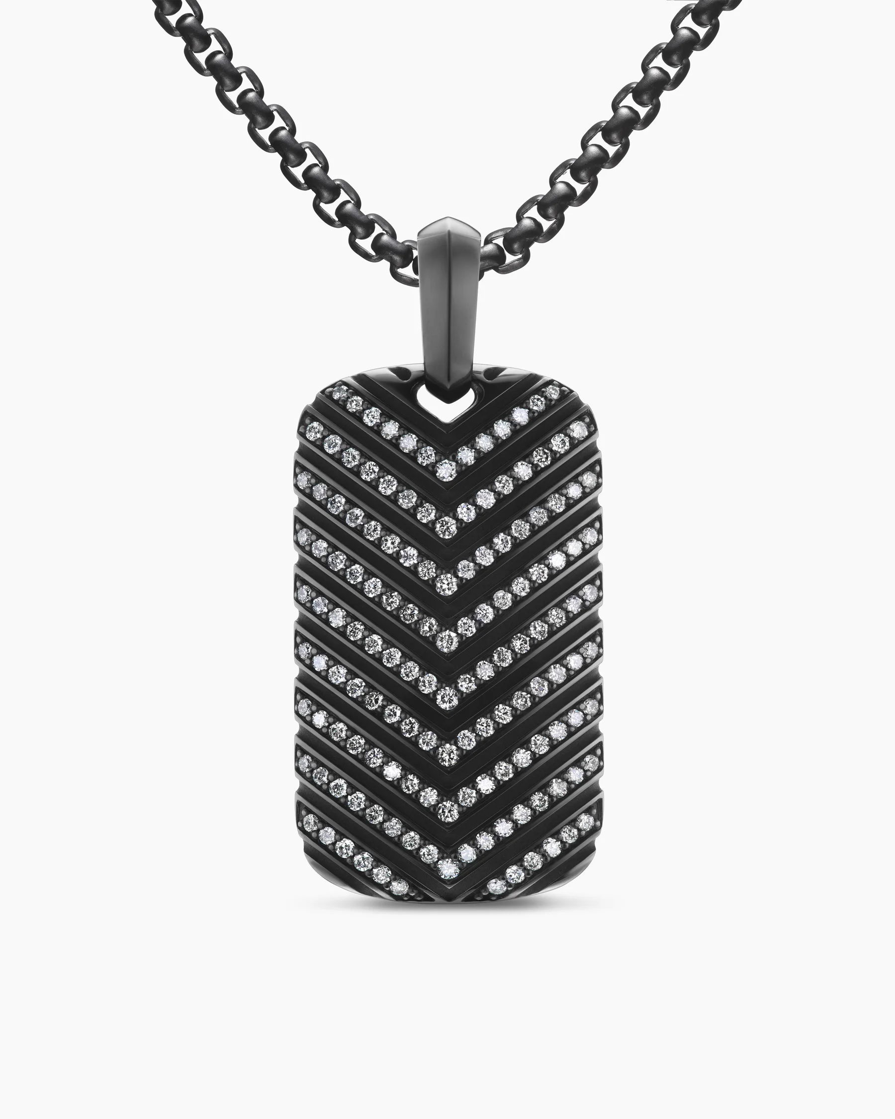 Chevron Tag in 18K Yellow Gold with Diamonds, 34mm