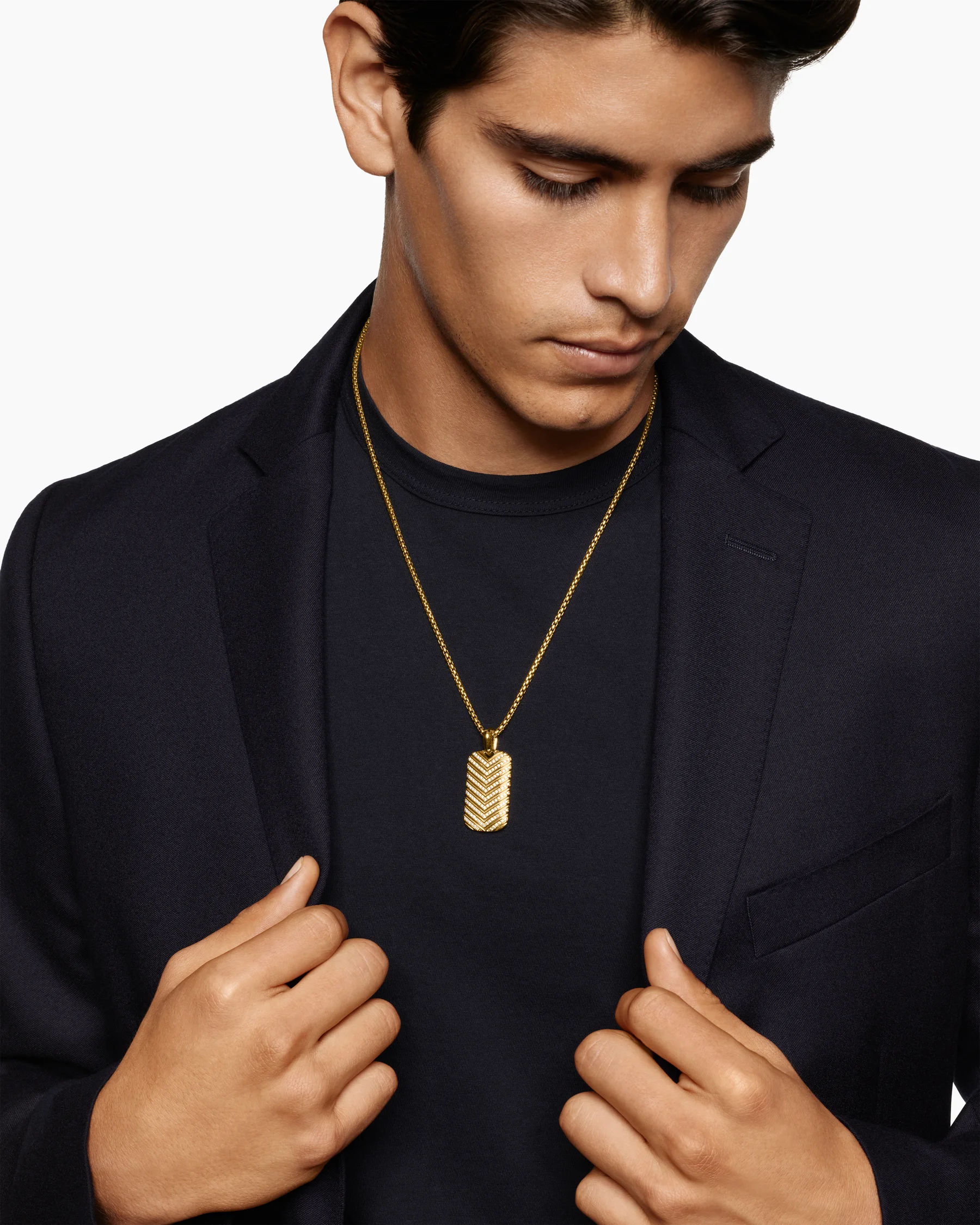 Chevron Tag in 18K Yellow Gold with Diamonds, 34mm 20 Chevron Tag in 18K Yellow Gold with Diamonds, 34mm