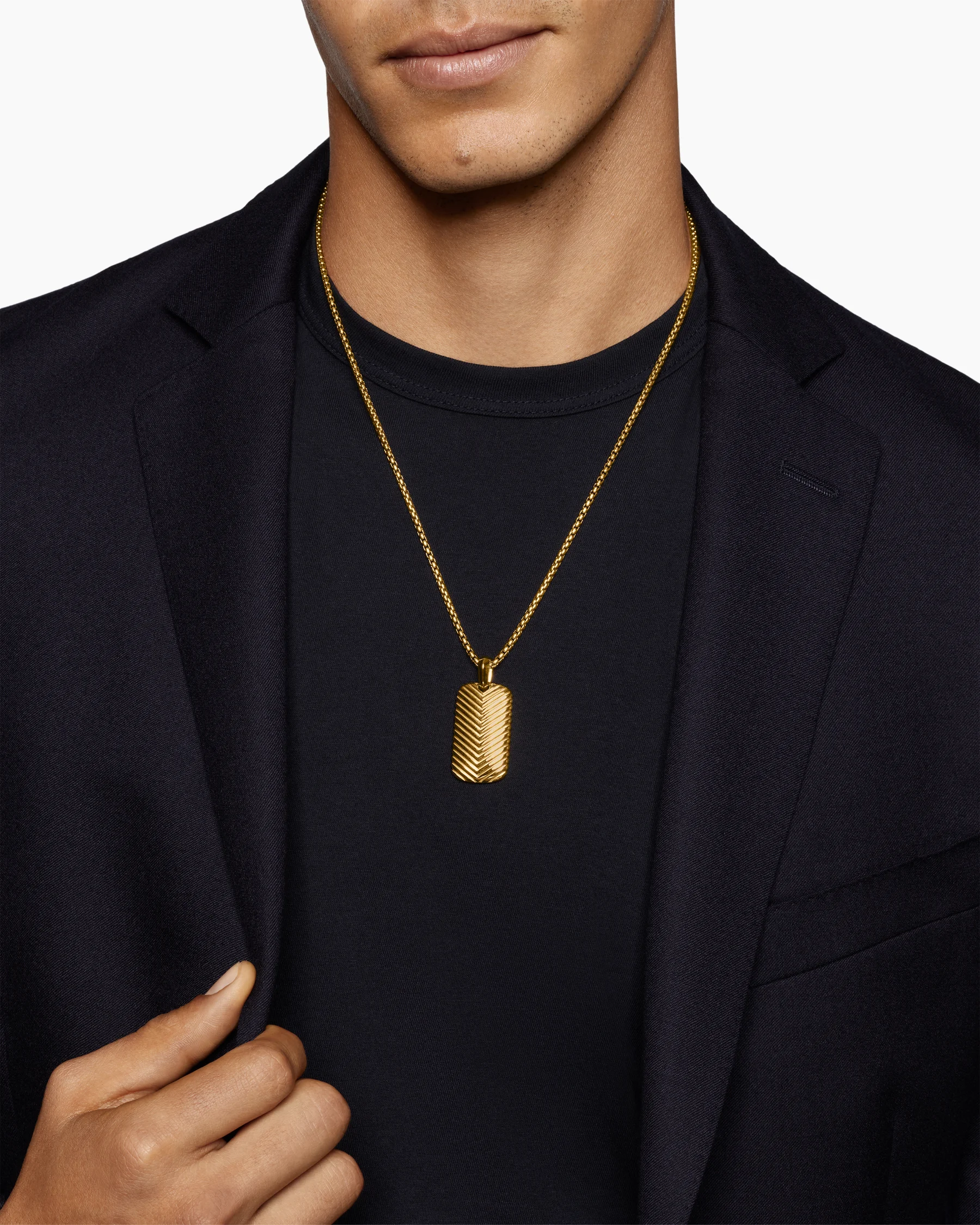 Chevron Tag in 18K Yellow Gold with Diamonds, 34mm 32 Chevron Tag in 18K Yellow Gold with Diamonds, 34mm