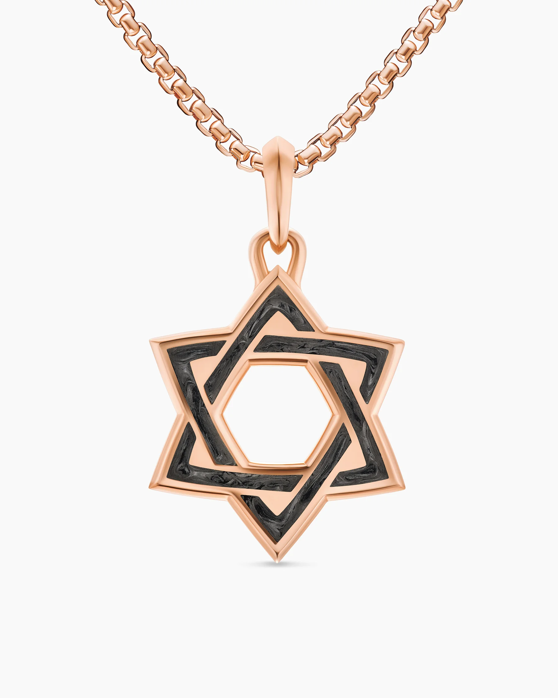 Star of David Amulet in 18K Rose Gold with Forged Carbon, 25mm