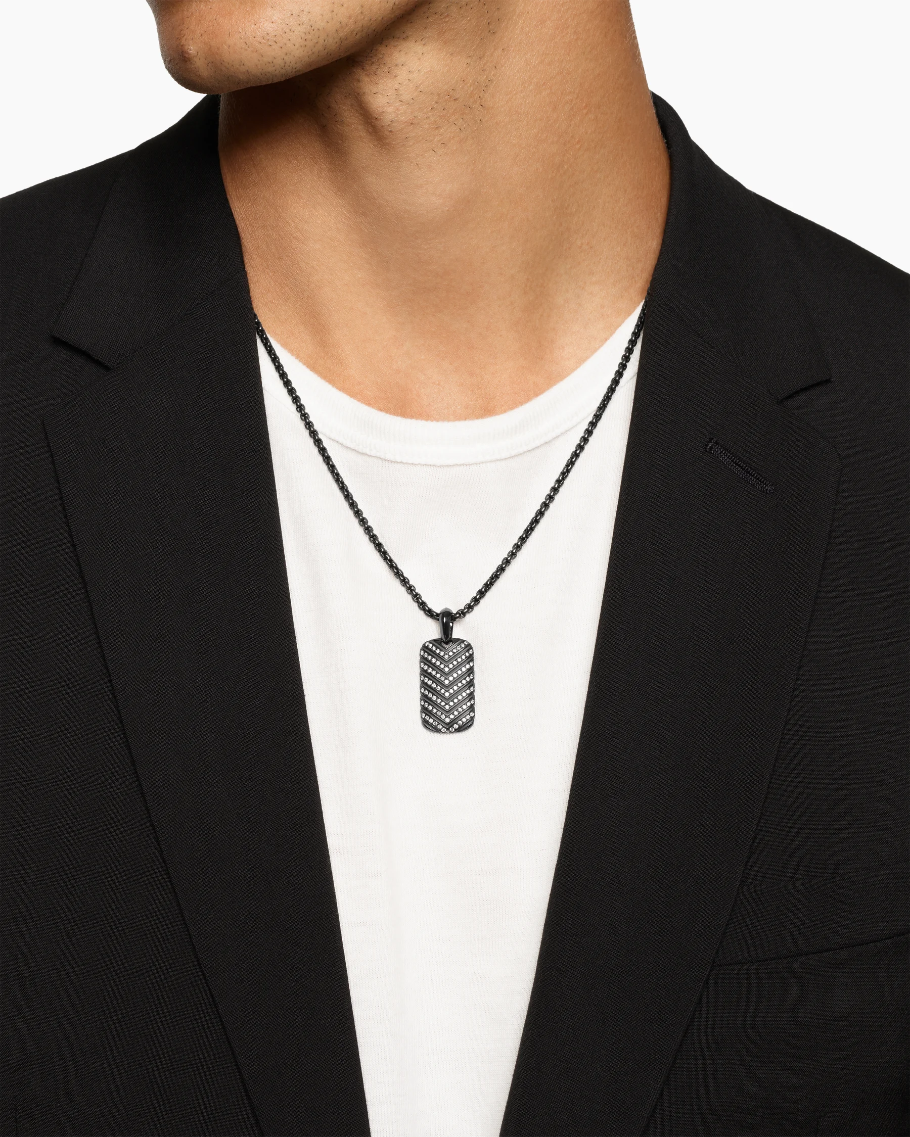 Chevron Tag in Black Titanium with Diamonds, 27mm 2 Chevron Tag in Black Titanium with Diamonds, 27mm
