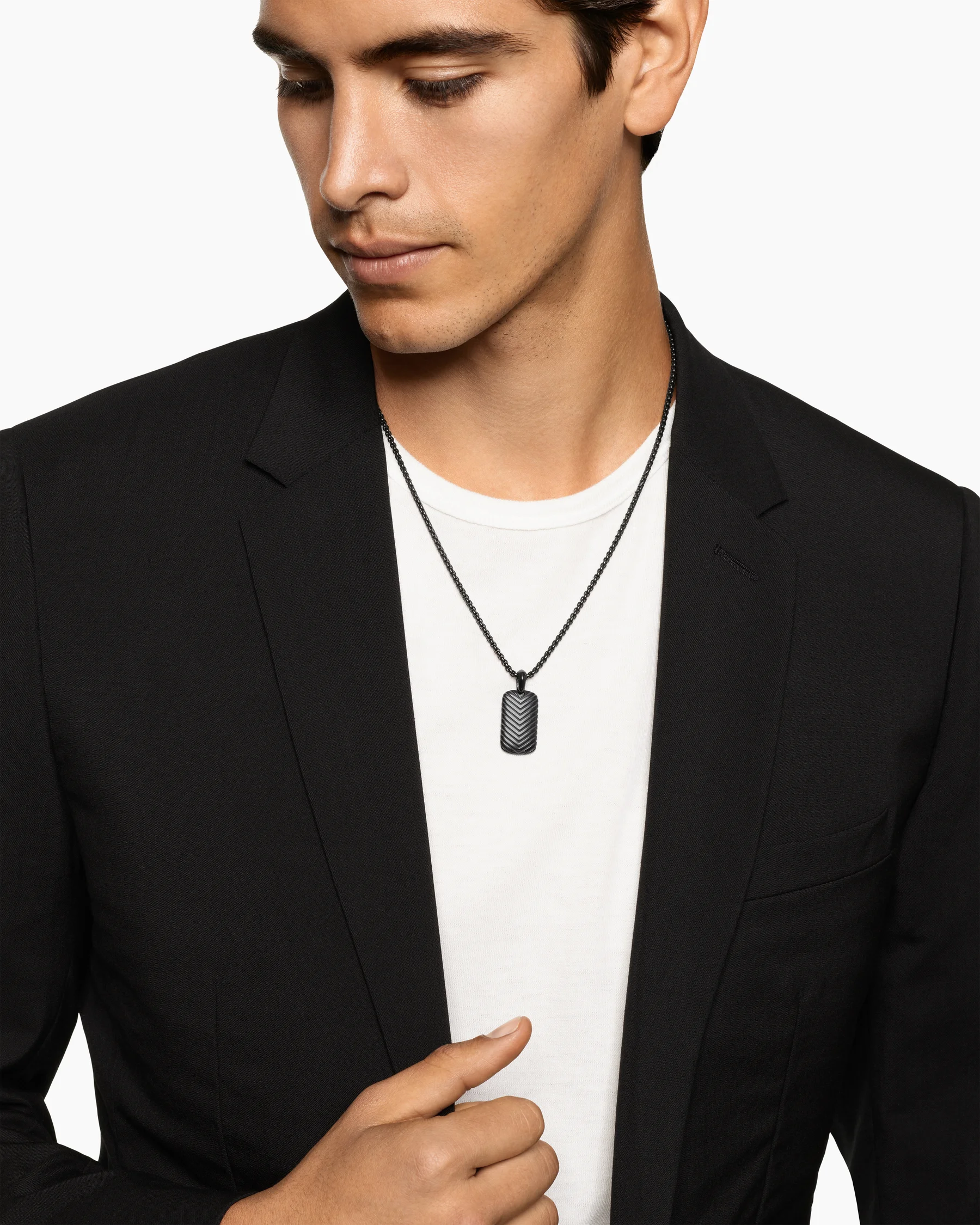 Chevron Tag in Black Titanium with Diamonds, 27mm 8 Chevron Tag in Black Titanium with Diamonds, 27mm