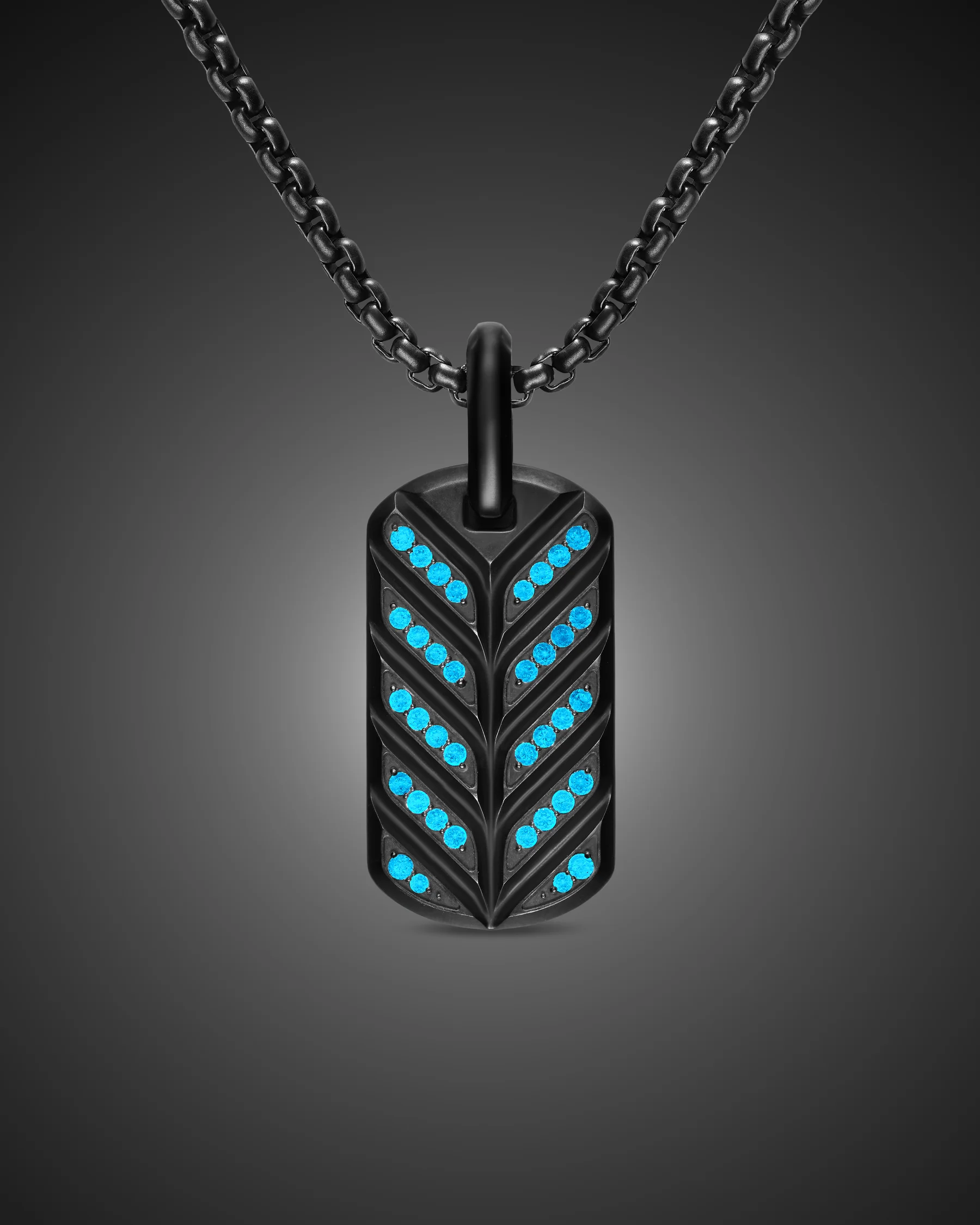 Chevron Fluorescent Tag in Sterling Silver with Diamonds, 27mm 2 Chevron Fluorescent Tag in Sterling Silver with Diamonds, 27mm