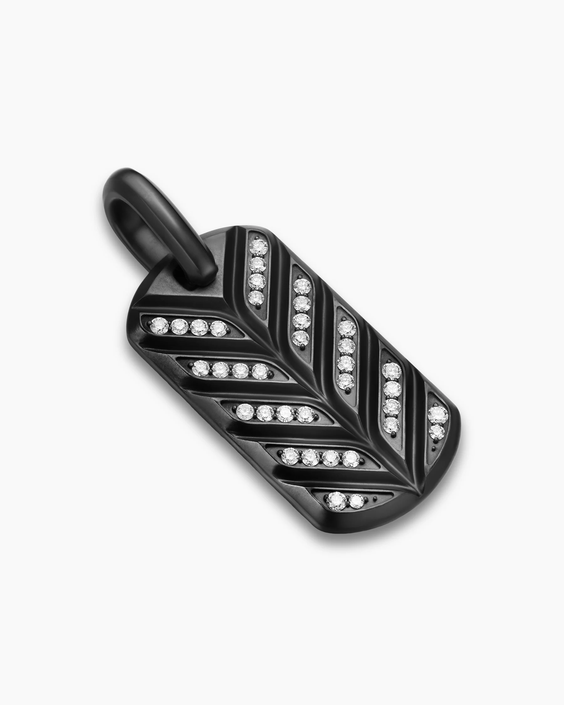 Chevron Fluorescent Tag in Sterling Silver with Diamonds, 27mm 4 Chevron Fluorescent Tag in Sterling Silver with Diamonds, 27mm